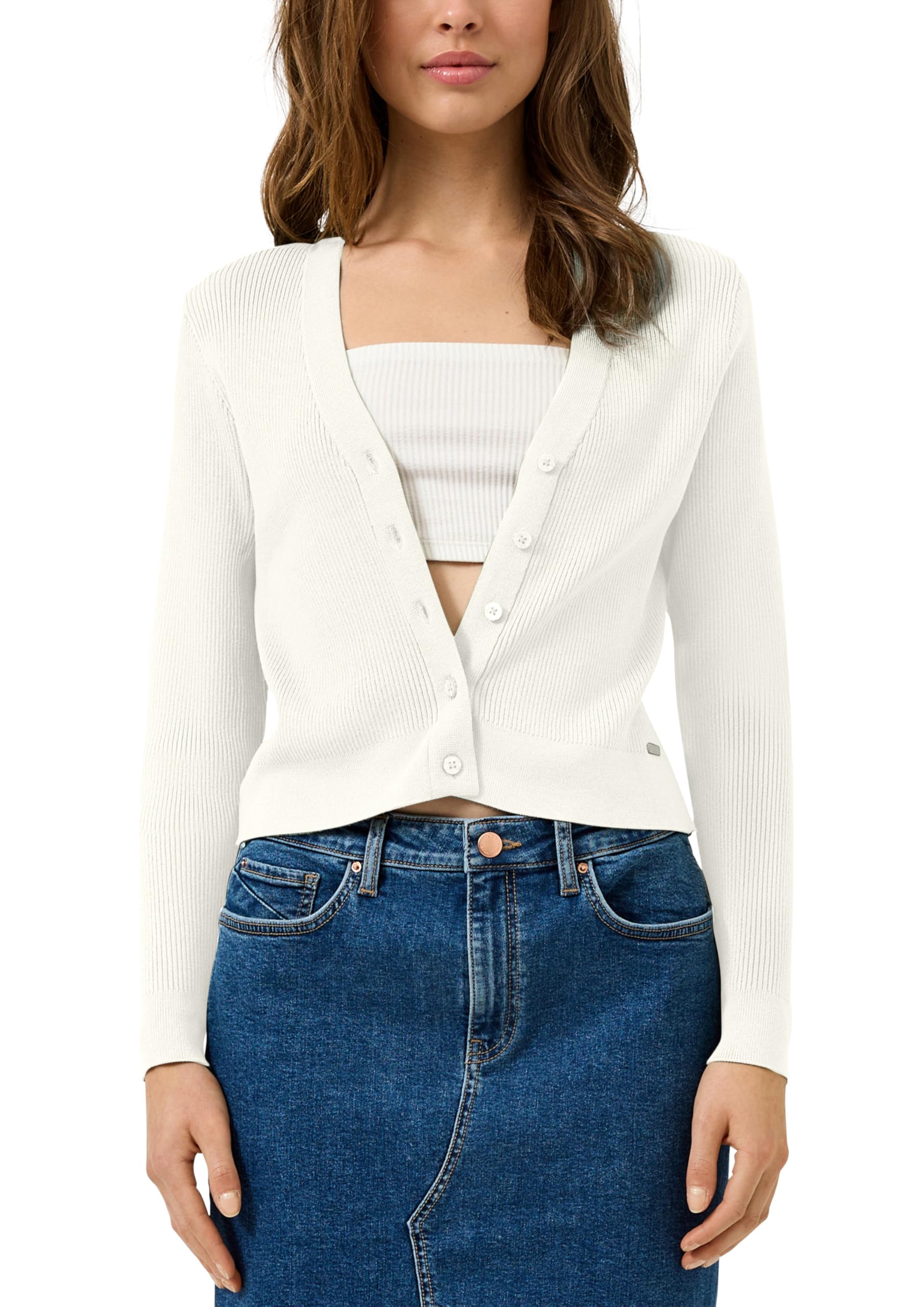 QS Gerippte Strickjacke aus Viskosemix