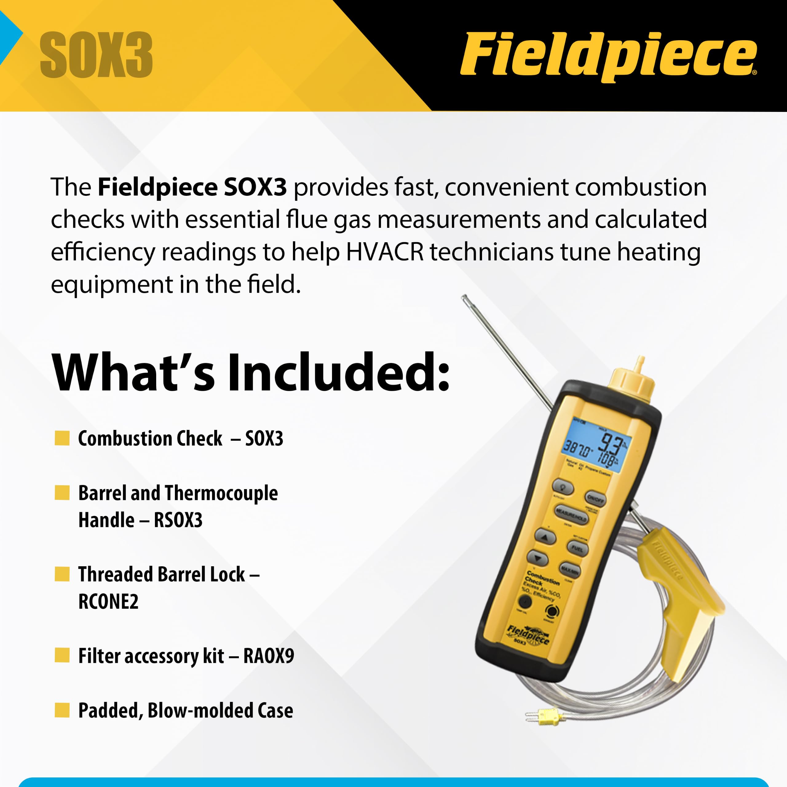 Fieldpiece SOX3 Combustion Checker with Auto Pump – HVAC Furnace