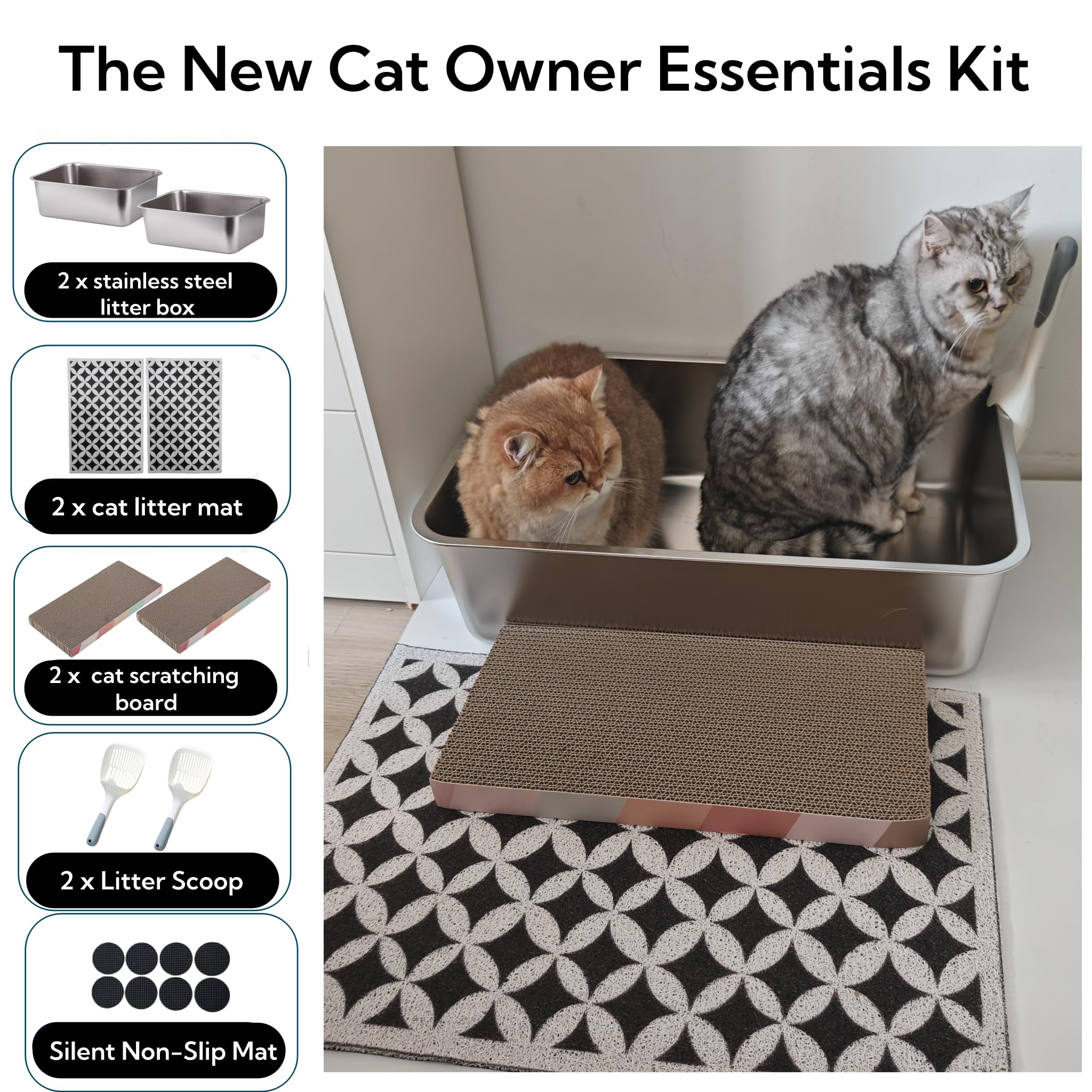 2 Pack Stainless Steel Cat Litter Box with High Sides - Metal Cat Pan, Large Indoor Litter Tray, Never Absorbs Odor, Pet Toilet Supplies Smooth Surface for Kitten, Kitty, Rabbit 19.7"x13.8"x8" - image 5