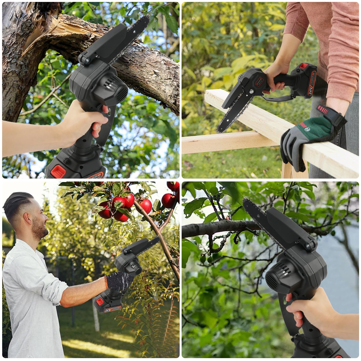 2 in 1 Motosierra Bateria, 8 Pulgadas Sierra Electrica Podar Arboles con Batería de 4000mAh, Serrucho de Poda, 30ML Depósito de Aceite, Length 2.25M Podadora Electrica Bateria (con 2 Batería)