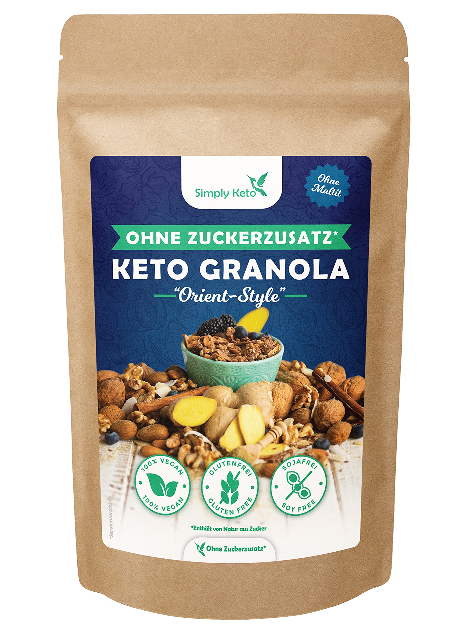 Simply Keto Muesli Crujiente Orient Sun - Muesli bajo en carbohidratos sin azúcar - 250g Delicioso Keto Muesli para un desayuno perfecto - Paleo y Vegano - Sin soja, lactosa y gluten - 250g