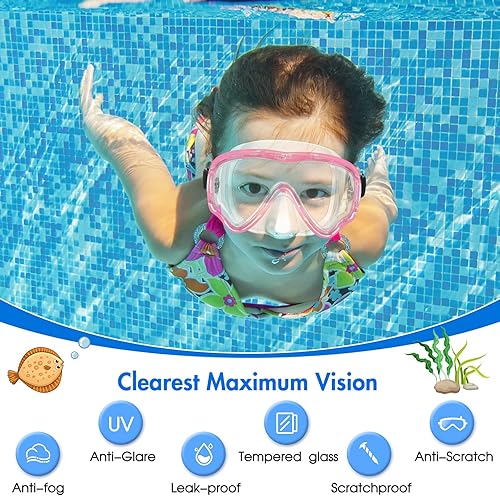 Miniatura 5 de Gafas de natación para niños de 6 a 14 años, máscara de buceo de vidrio templado, antiempañamiento, visión clara de 180°, color clásico, 6 unidades