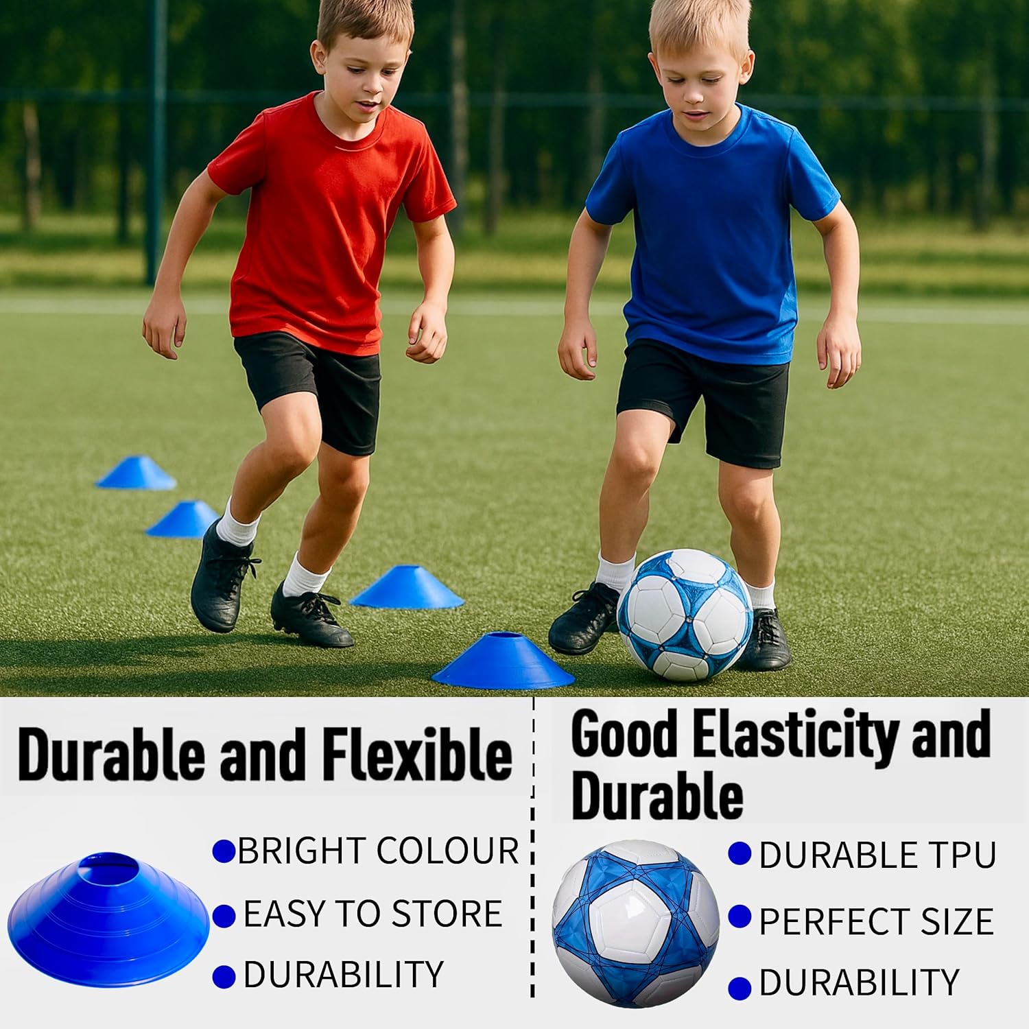 Kids Soccer Goals for Backyard, 2 of 4x3 ft Portable Soccer Goal Set Net with 10 Cones, Agility Ladder, Ball Size #4, Air Pump & Carry Bag, Toddler Soccer Training Equipment Kit