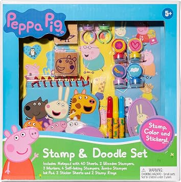 Stamp & Doodle Peppa Pig - Creativity Set, Spiral Notebook, Stamp-Color-Sticker Activities, Markers, Ink Pad, Arts & Craft Play, Kids 5+