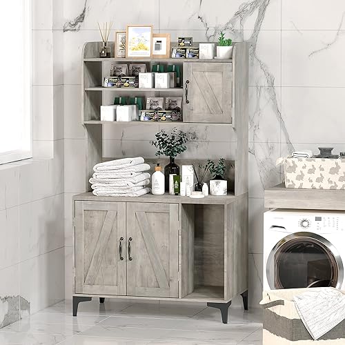 Miniatura 5 de GOCAPTAIN Muebles de caja de arena para gatos, caja oculta para gatos con almacenamiento en estantes, caja de arena para gatos, almacenamiento de