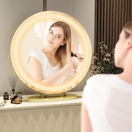 Miniatura 2 de Vierose Espejo de maquillaje grande de 20 pulgadas con luces, 3 modos de iluminación de color, espejo de maquillaje redondo iluminado con halo LED