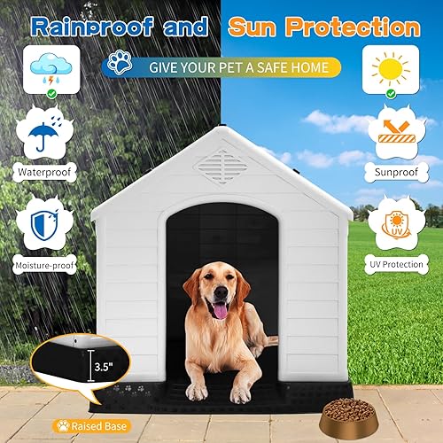 Miniatura 5 de Casa para perros al aire libre perrera resistente a la intemperie casa para perros de plástico duradero casa aislada para perros refugio para