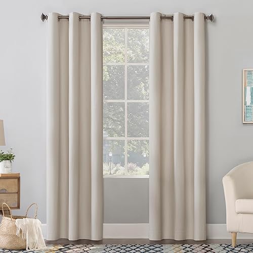 No. 918 Lindstrom - Cortina de forro polar texturizado con aislamiento de eficiencia energética, con ojales, 40 x 96 pulgadas, color piedra