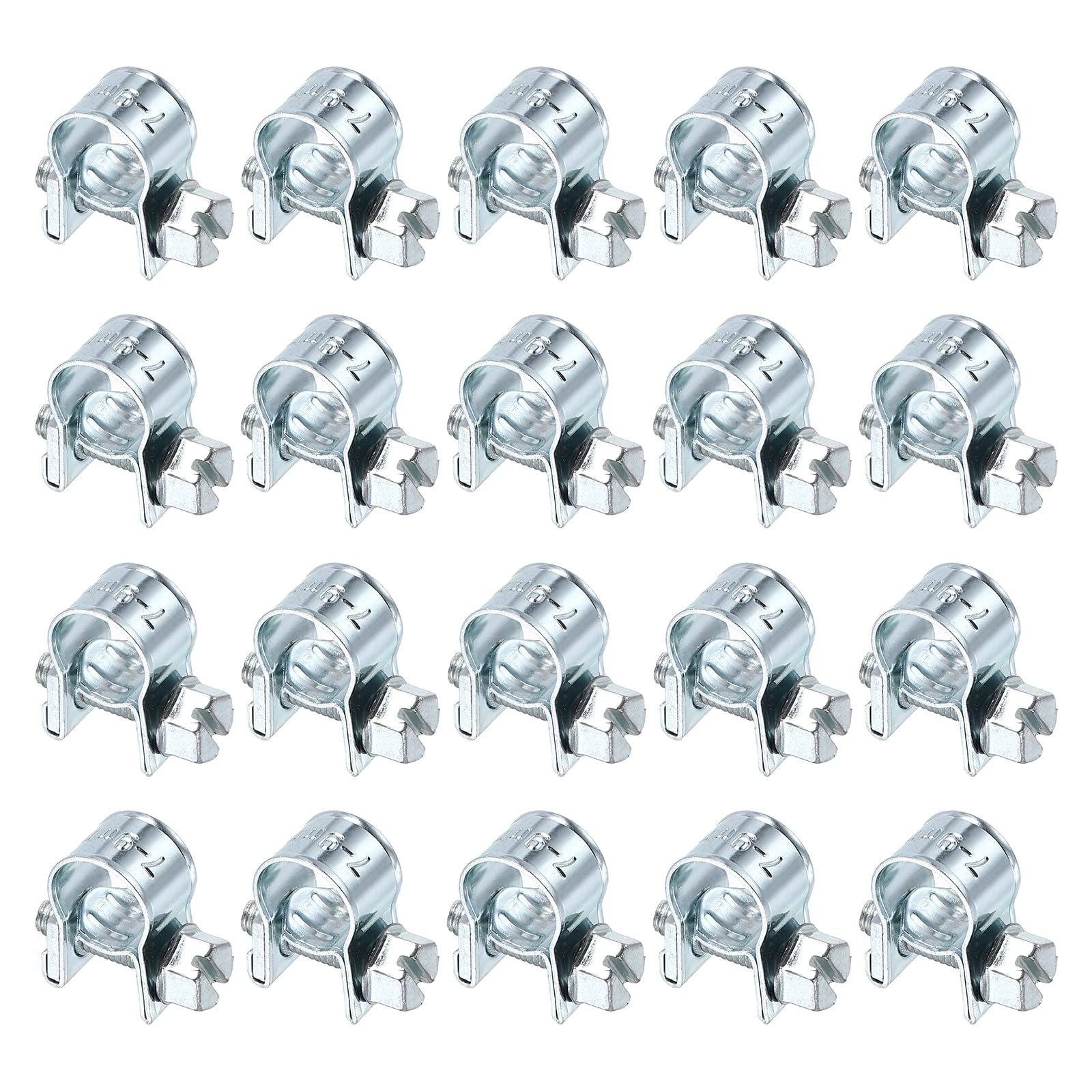 sourcing map 20pcs Fuel Injection Hose Clamp 7-9mm Adjustable Zinc Plated Steel Mini Gas Line Hose Clamp for Automotive Agriculture Plumbing Diesel Petrol Pipe — image 1