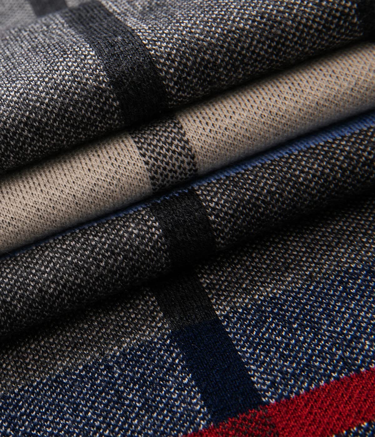 Villand Australischer Merinowolle Tartan Strickschal für Herren, karierte Winterwarme dicke weiche Halsbekleidung mit Geschenkbox, 180 × 30 cm (Graues Navy Tartan)