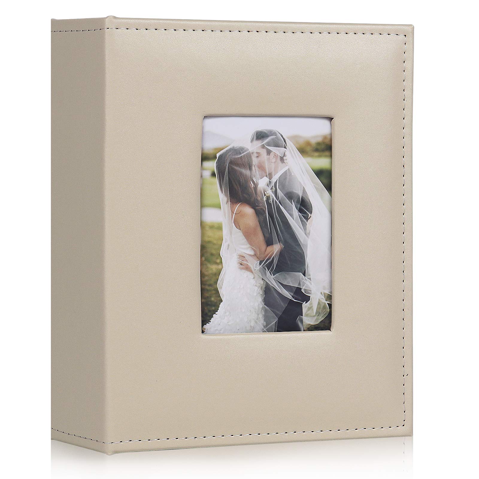 RECUTMS200 Photo Album 4x6 Wedding Photo Albums Small Picture Album Premium Leather Cover Album Couple Anniversary Family Baby School Graduation Photo Book Albums（Beige）