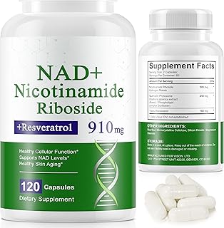 NAD Plus (NAD) Kapseln mit Resveratrol, NAD Nicotinamid-Ribosid 910 mg (120 Kapseln) – Anti-Aging, Unterstützung der Zellenergie, Konzentration