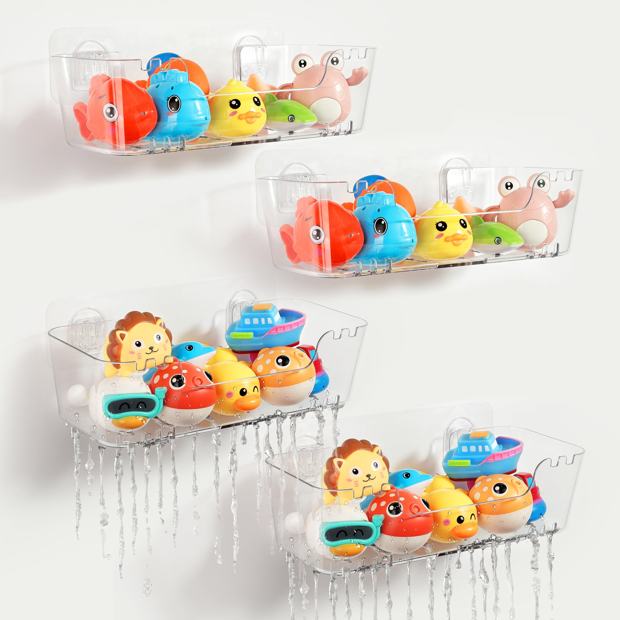 Bath Toy Storage Organizer 4 Pack Transparent Bath Toy Holder with Drain Holes Durable Plastic Bathtub Toy Storage