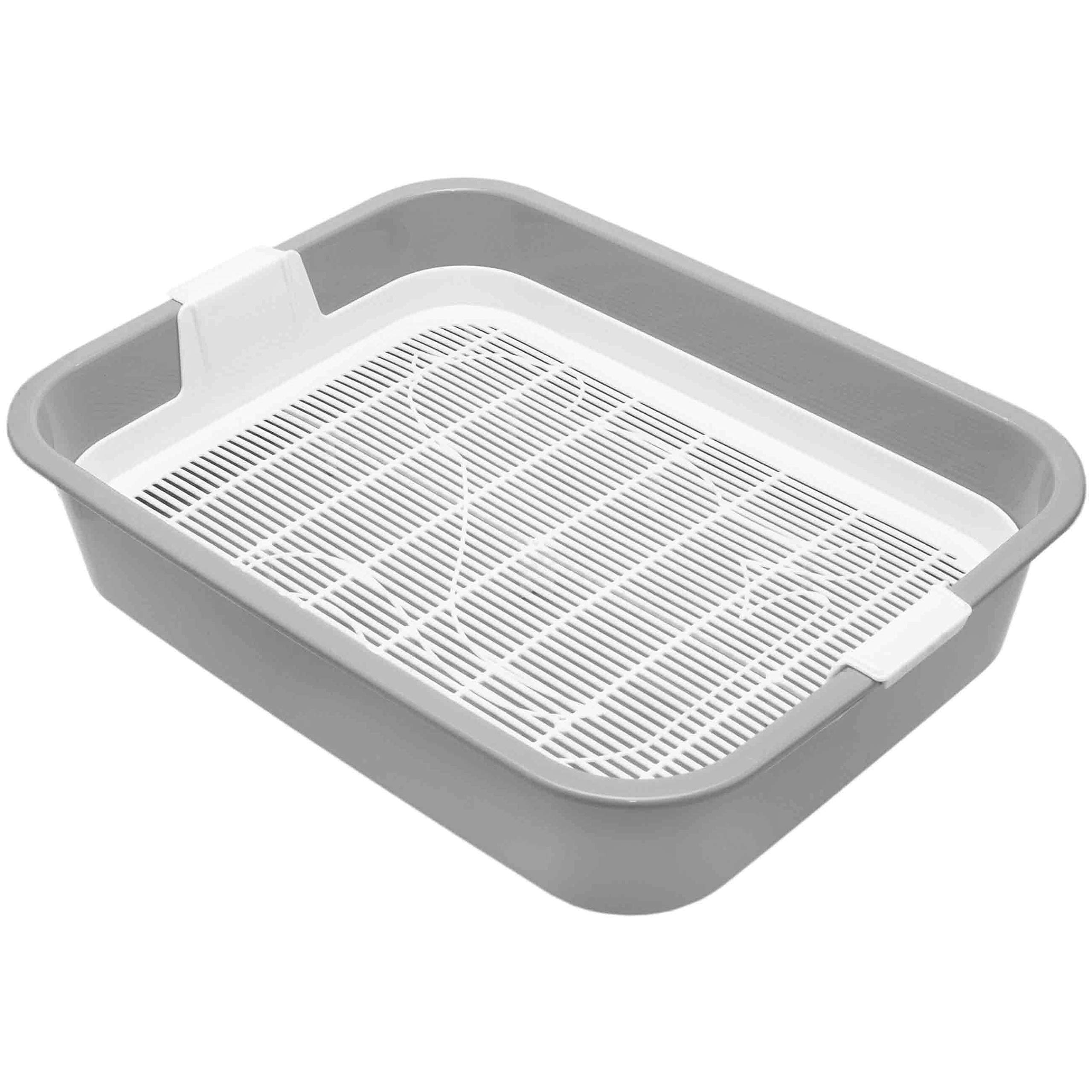 Set Katzentoilette mit Rand und Reinigungssieb und Erste Schalentoilette für Kätzchen Katzenbabys Kaninchen Katzenklo Abnehmbarer Hochrand Reinigungssieb Grau