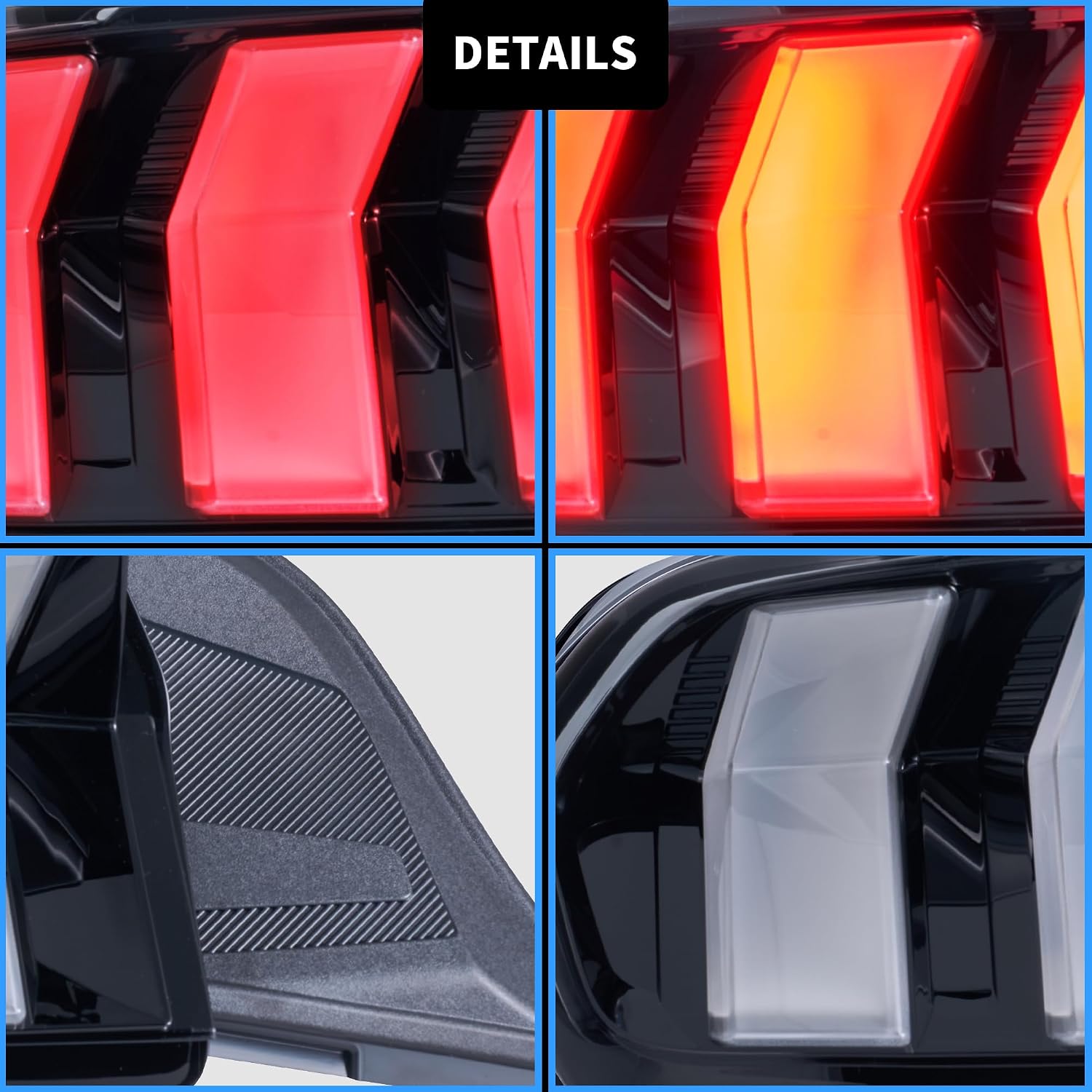 LAND LED Taillights Compatible with 7th Generation Ford Mustang 2024-2025 US-version w/Sequential Red Turn Signal w/Animation Passenger&Driver Sides Clear Lens