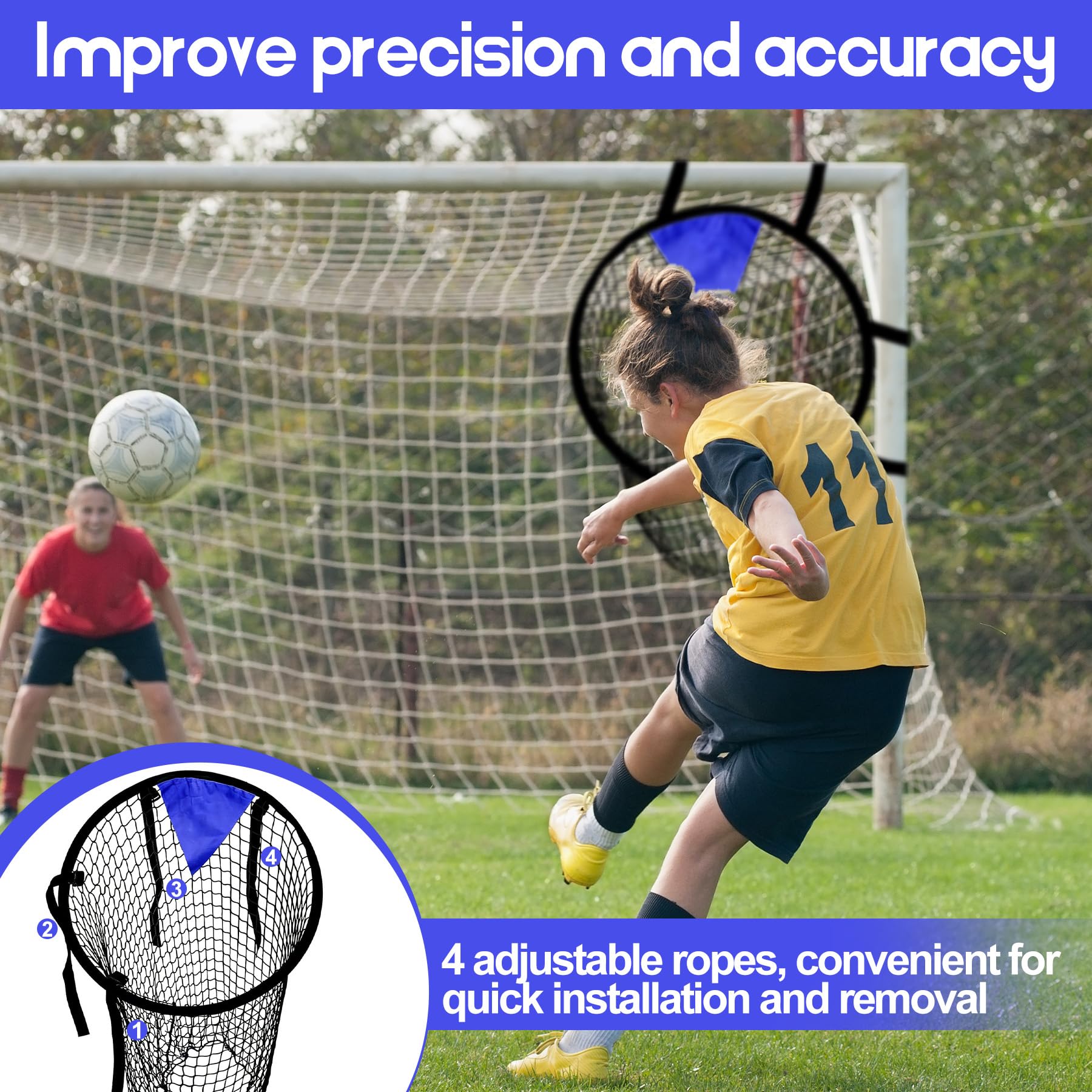 TZEKING 2Pcs Red de Objetivo de Fútbol, 2 Redes + 1 Objetivo Colgante, Contenedores Superiores para Entrenamiento de Tiro, Plegable con Correas Ajustables para Niños y Adultos