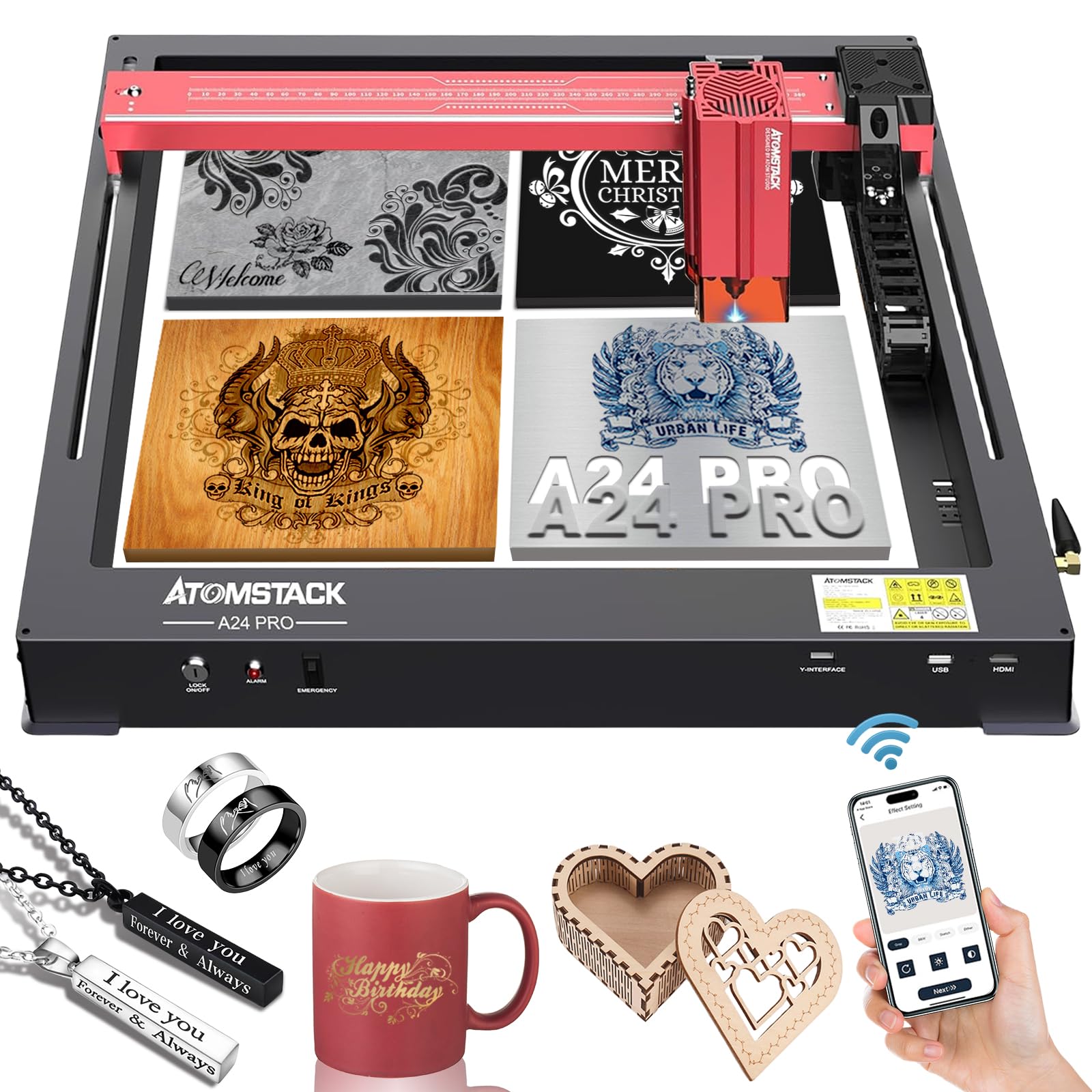 ATOMSTACK A24 Pro Laser Engraver for Professionals, Unibody Frame No Assembly Required, Laser Class 4, 24000mW Output Laser Cutting Machine, Higher Precision DIY Engraving Machine for Wood and Metal