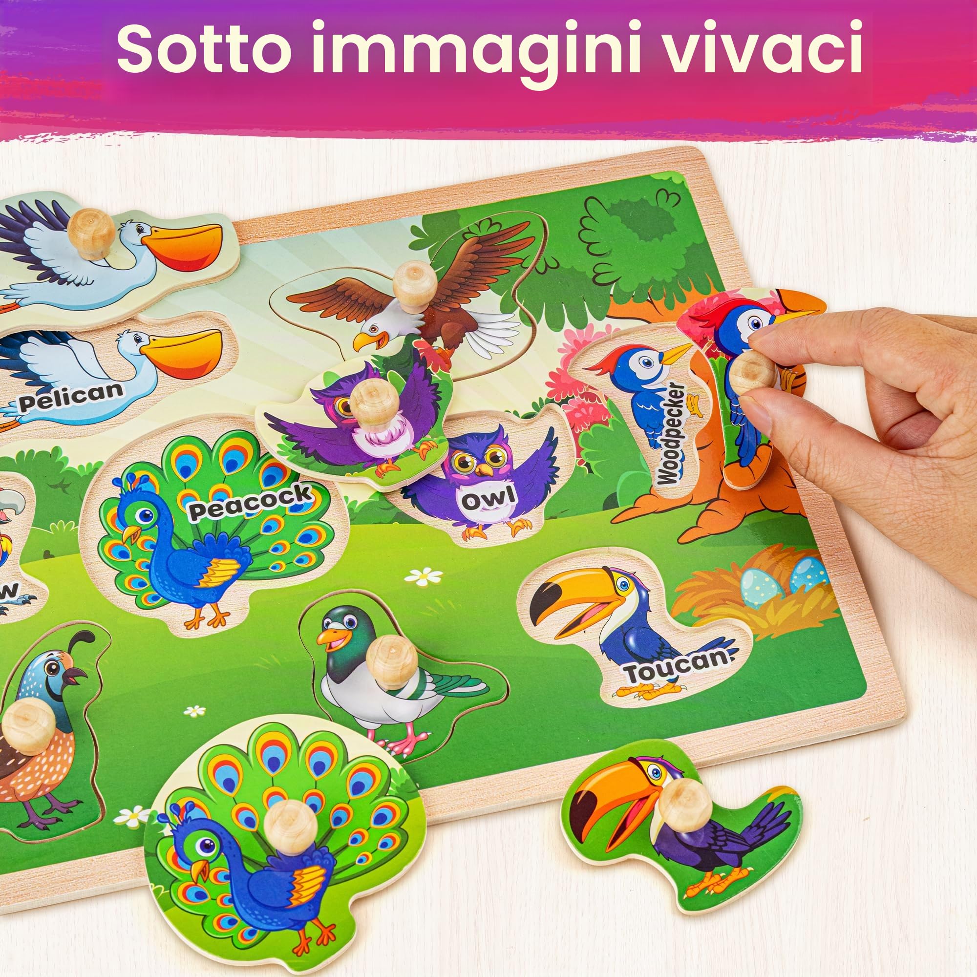 SYNARRY Puzzle in legno per Toddlers 1-3, 6 puzzle Animals per Toddlers