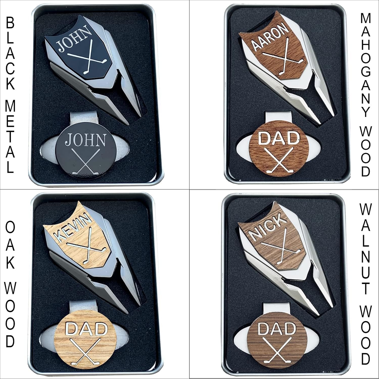 Golf Ball Marker Divot Repair Tool Personalized Custom Engraved Gift REAL Wood Markers | Golfer Accessories