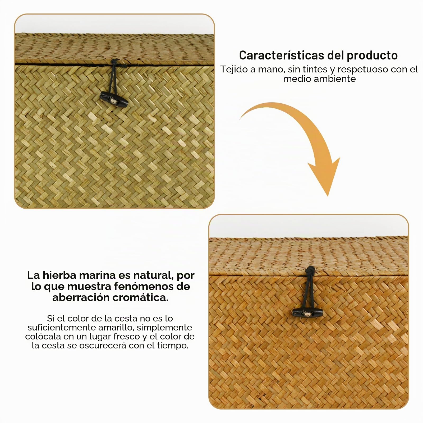 Esoes Cesta de almacenamiento de mimbre tejida de ratán con tapas, cestas de lavandería de hierba marina, organizador de maquillaje para baño, sala de estar, cocina (XL)