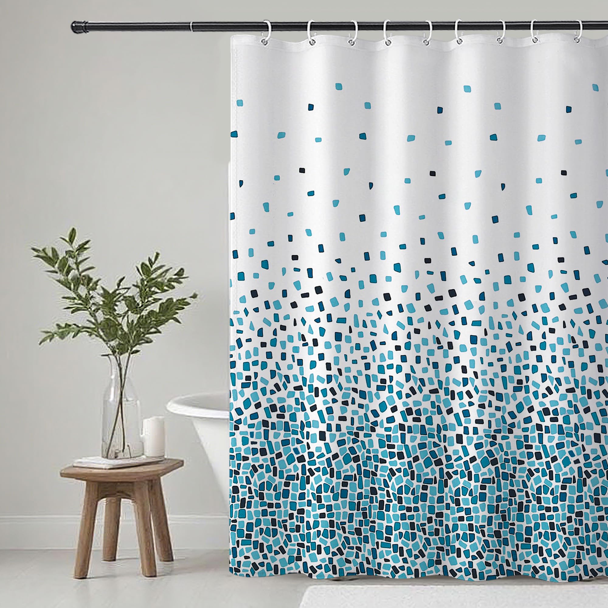KAIMEIYU Shower Curtain Polyester Bath Curtains Heavy Duty with 12 Hooks Bathroom Curtain Washable Waterproof for Bathtub and Bathroom 180 x 180 cm Blue