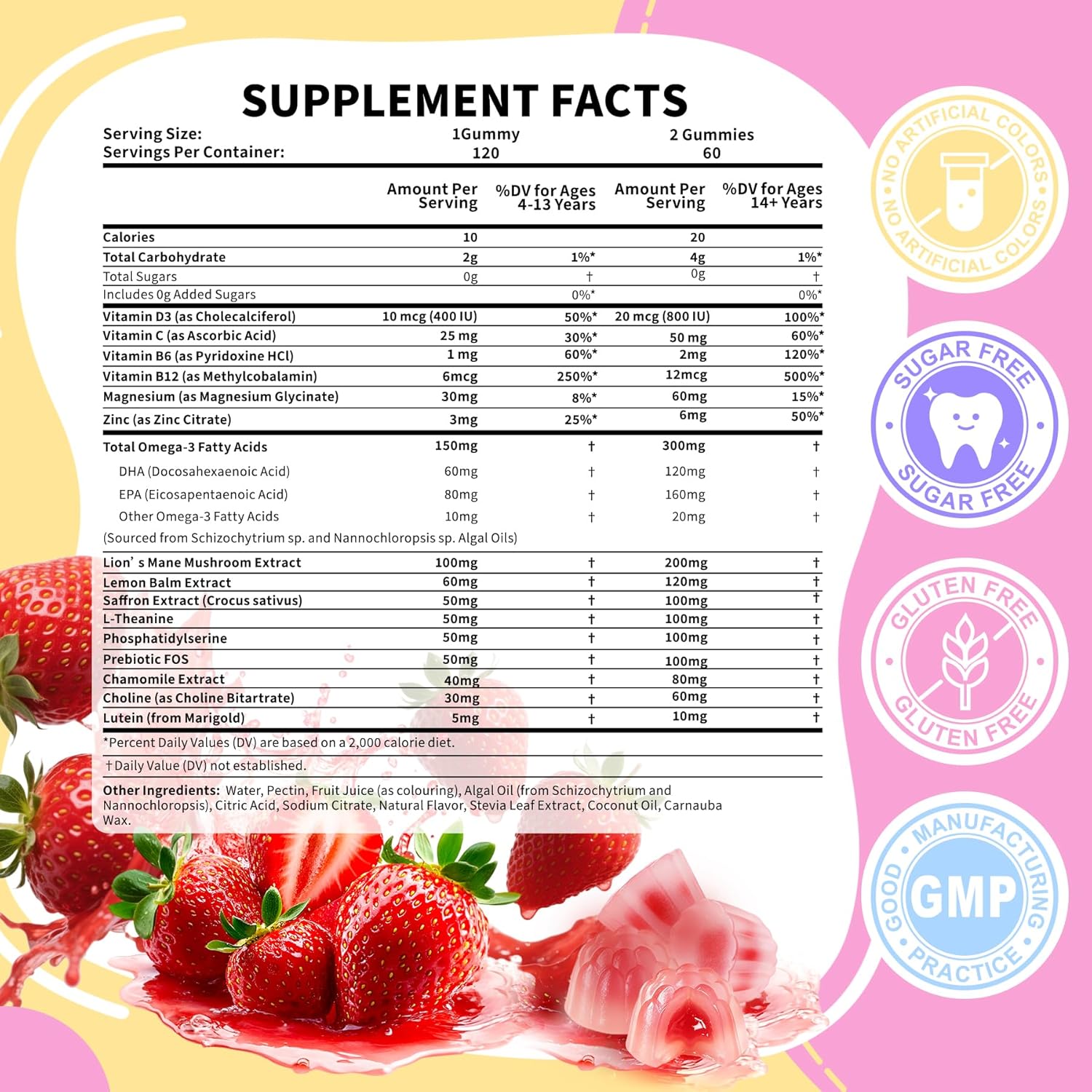 Saffron Gummies for Kids & Adults – Calm Focus Mood Support Gummies for Kids 4+ with Magnesium Glycinate, Vegan Omega-3 DHA EPA, L-Theanine, Lion’s Mane, Brain & Immune Support, Sugar Free,120 Ct