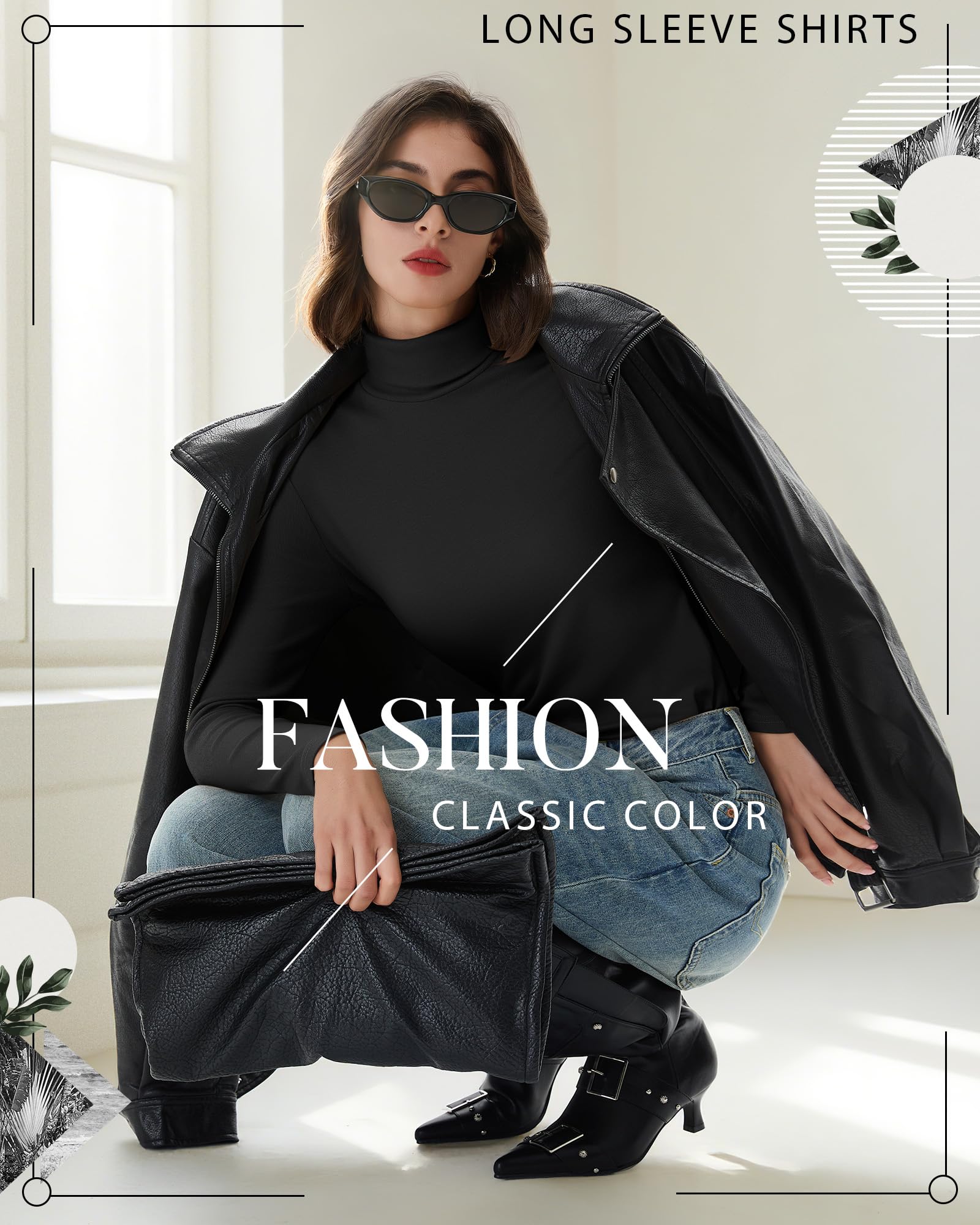 Neer Paquete de 3 Camisetas Algodón Cuello Alto Manga Larga Ropa Interior Térmica para Mujer Base Top Otoño Invierno Suéter