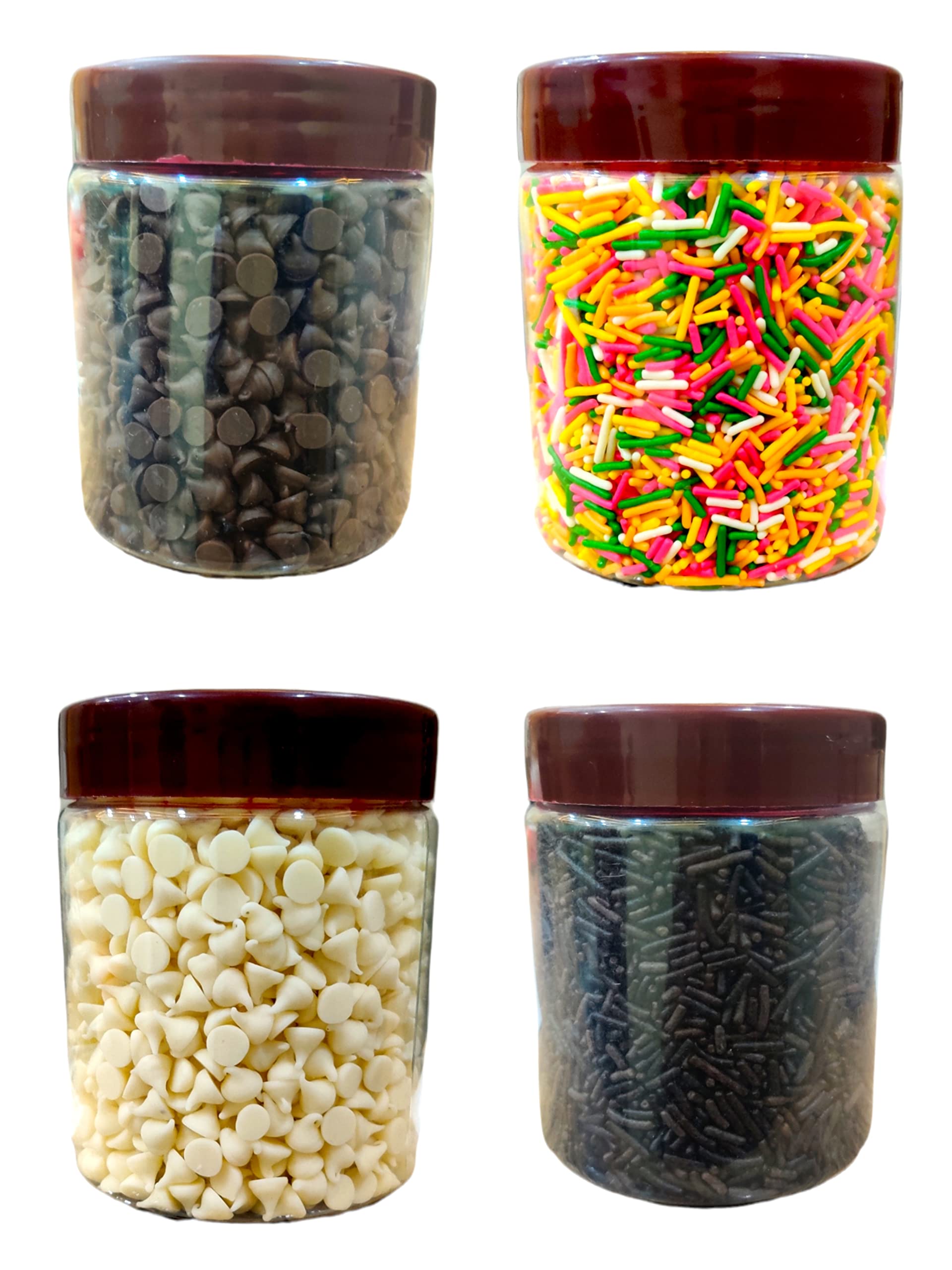 Herbanuts Sprinkles Choco Chips Combo 450gm, Sprinkles for Cake Decoration 125gm, Chocolate Sprinkles 125gm, Dark Choco Chips 100gm, White Choco Chips 100gm, Cake Sprinkles