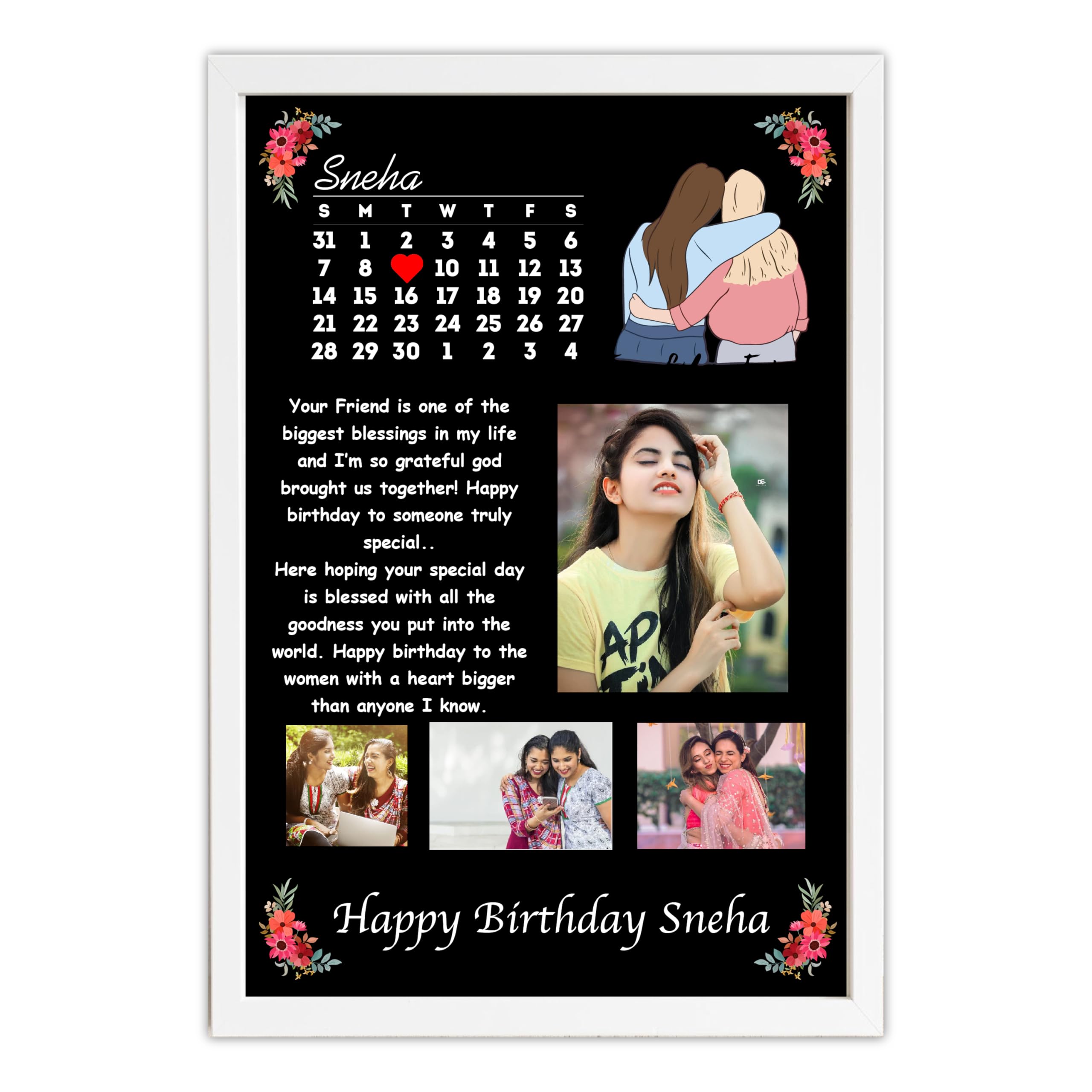 Happy Birthday Personalized Gift Photo Frame | Customized Wall Frame for Home Wedding Birthday Couple Husband Wife Gifts (9.5 x 13 inch)-image-0