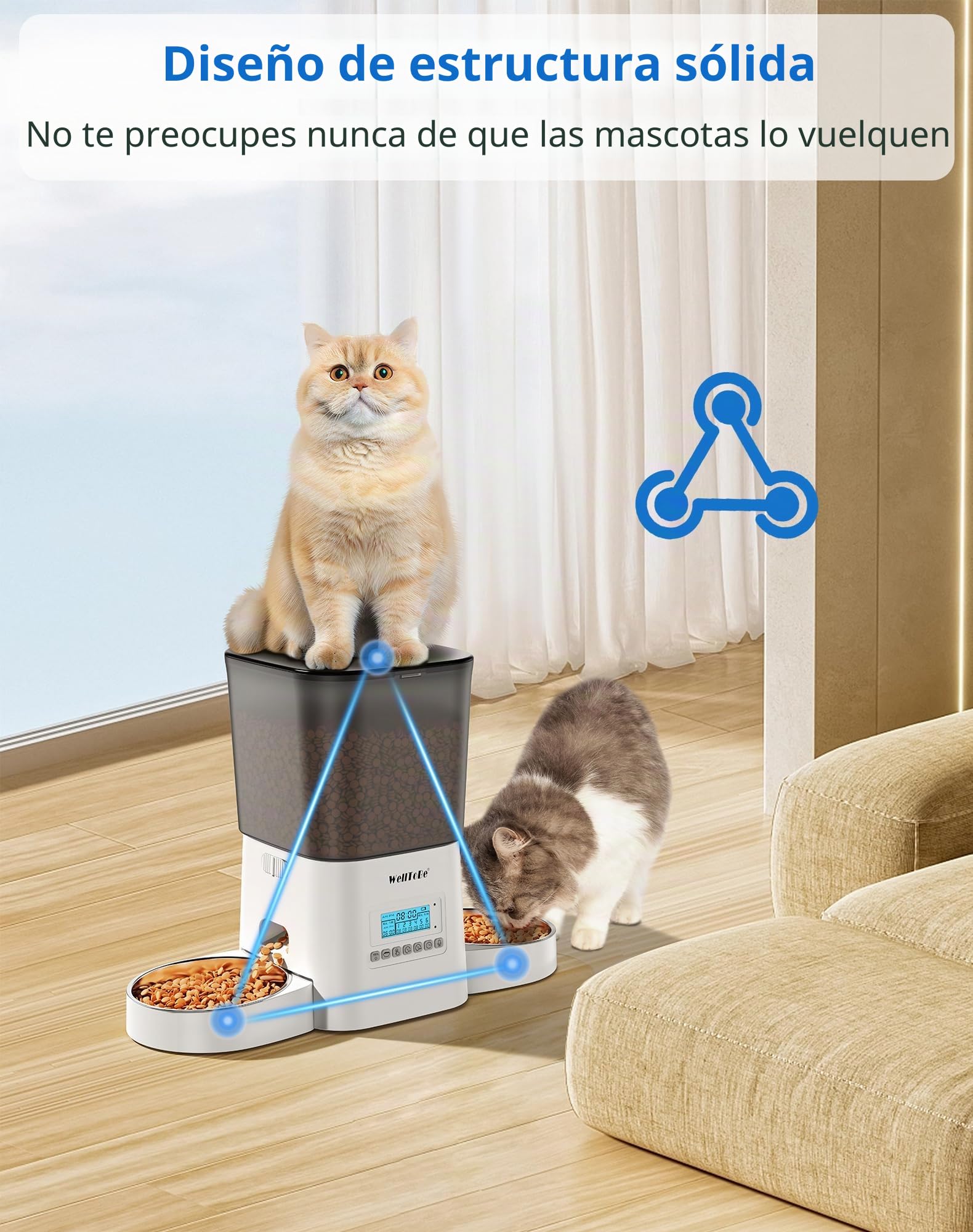 Comedero Automático para Gatos 3.5L - Dispensador de Comida Programable (1-6 Comidas/día) con 2 Tazones, Grabación de Voz 10s y Doble Alimentación (Eléctrico/Pilas)