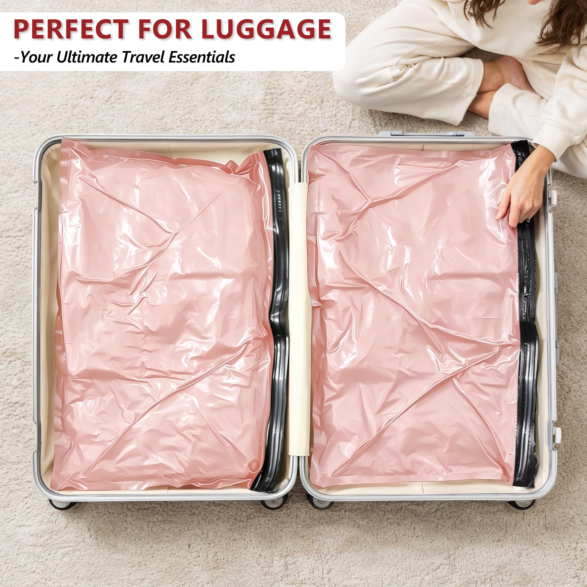 Travel Vacuum Bags for Clothing with Cordless Pump 18 Combo, Pink view 8