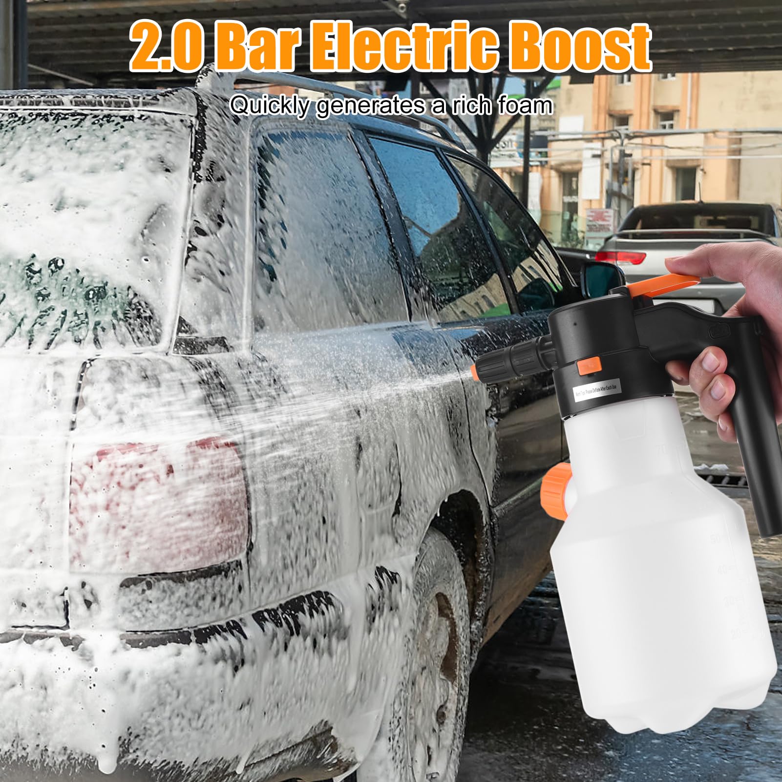 Dispensador de Espuma Eléctrico, capacidad de 2L - Juego de pistolas sin cable, movilidad con uso ligero y versátil para automóviles, detalles del hogar, limpieza de terrazas, incluye