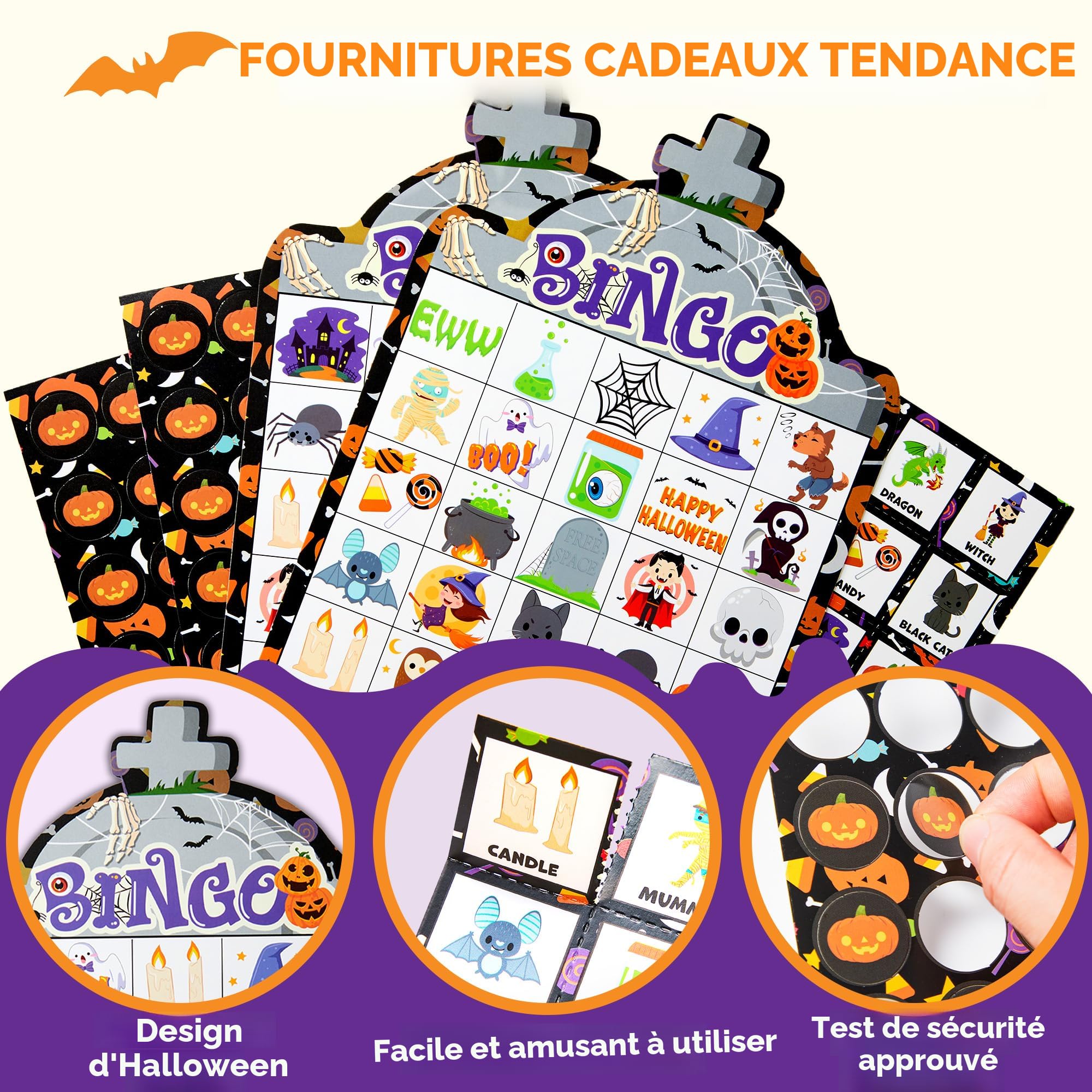 JOYIN Jeu De Bingo Halloween – 32 Joueurs, 784 Marqueurs, 40 Cartes D'Appel – Fête Et Scolaire