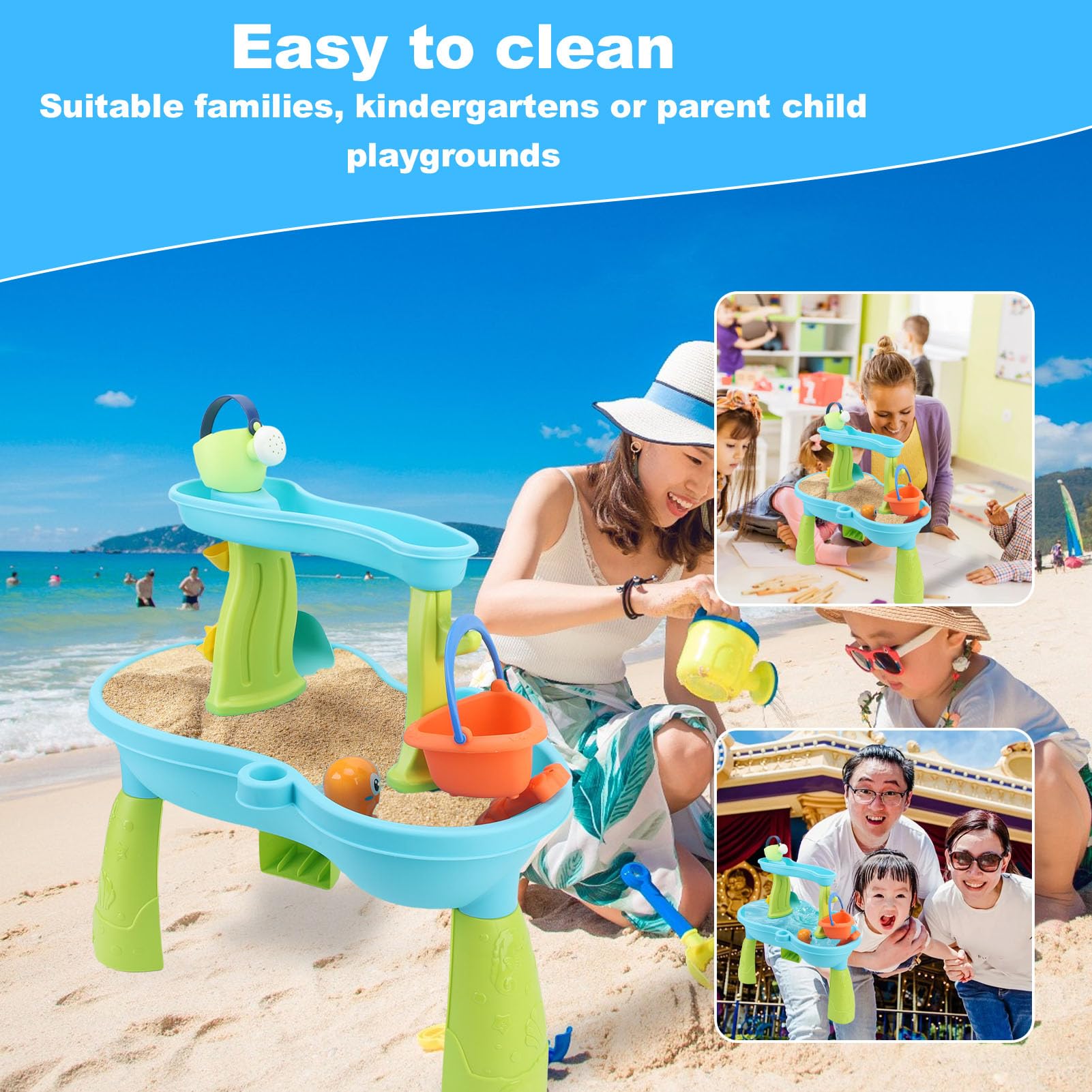 Sandtisch-Set für, Großer Spielbereich, Komplettes Zubehör, Leicht zu Reinigen, für Familien, Kindergärten, Sommerspielzeug, 19-teilig
