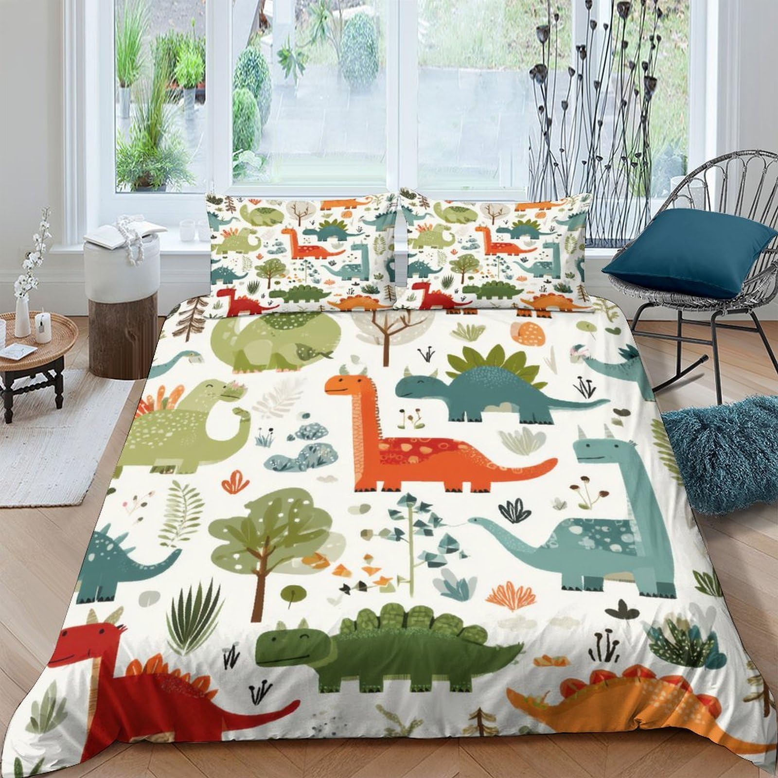 Ctjqhvkz Style-3 3D Printed Dinosaur Forest Fitted Sheet Microfiber Colourful Cartoon Bed Sheet For Bedroom Guest Room Decor Single（135X200cm）