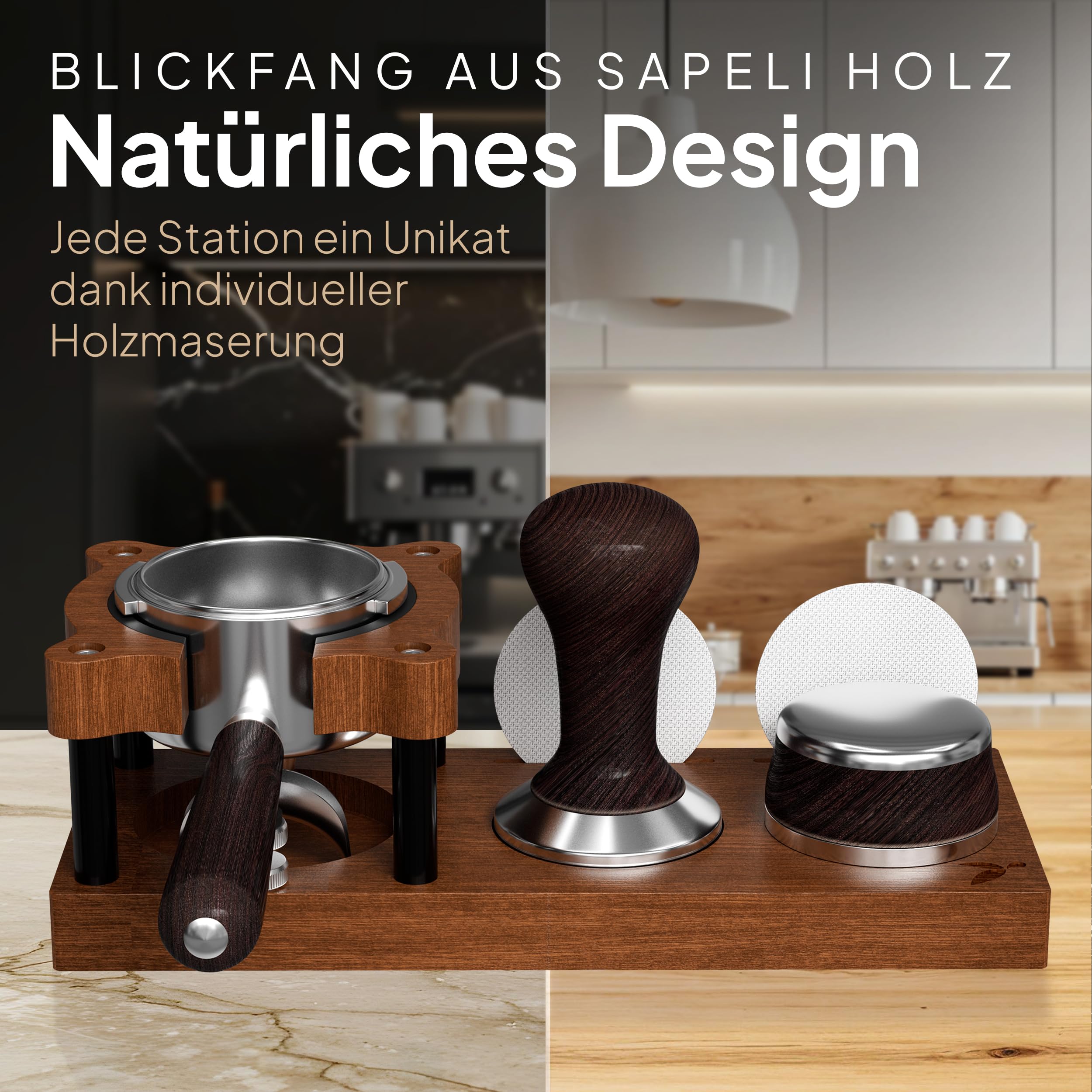mahona Stacja do ubijania 58 mm, 54 mm, 53 mm - Stacja do ubijania espresso - Stacja do ubijania - Stacja do ubijania z sitkiem dla barista - Stacja espresso - Stacja do temperowania - Stacja