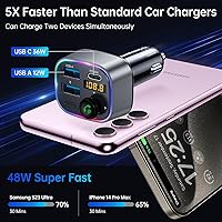 Vista 3 de Syncwire Bluetooth 5.4 Transmisor FM Adaptador para Coche 48W (PD 36W y 12W) [Interruptor de luz] [Bajo Profundo HiFi] [Carga Rápida] Adaptador