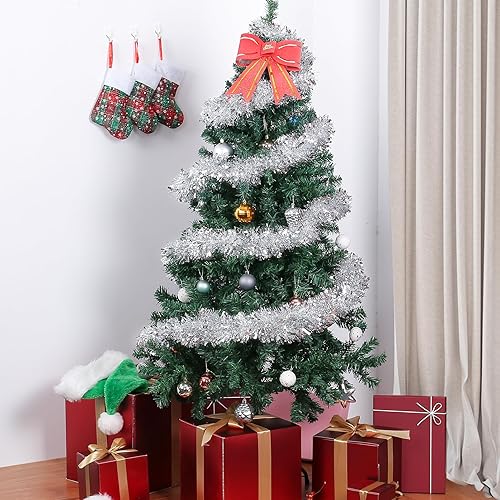 Miniatura 4 de FUSHENMU Guirnalda de oropel de Navidad de 32.8 pies, guirnalda metálica colgante de plata brillante para decoración de árbol de Navidad,