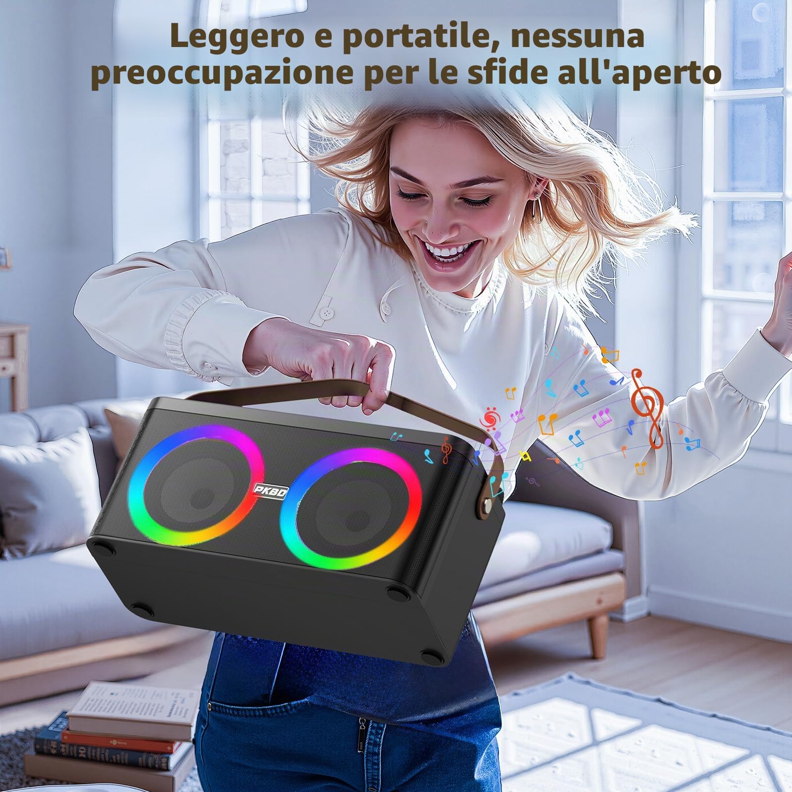 Karaoke con Supporto per Telefono/Tablet, per Casa e Feste | Con Due Microfoni Wireless/Luci LED /Sistema PA, Positionnement du Microphone d'Appoint