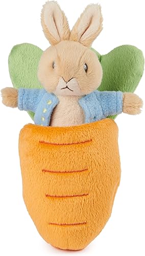 Miniatura 1 de GUND Beatrix Potter 2 en 1 Peter Rabbit con zanahoria juego de peluche, conejo de peluche para edades de 1 año en adelante, naranjaazul, 7 pulgadas