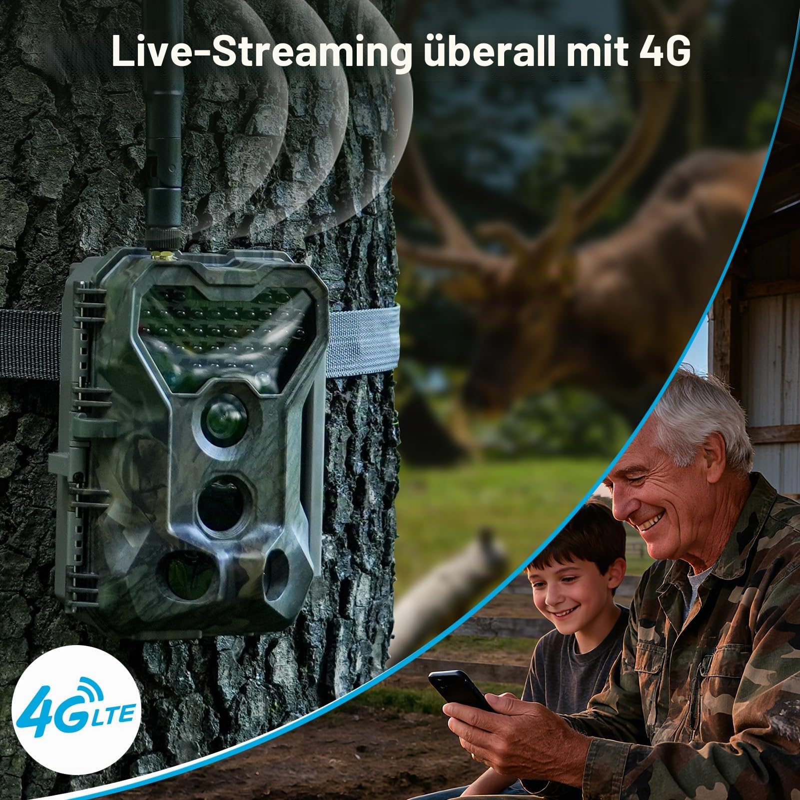 Meidase S970 Pro 4G LTE Wildkamera, 48MP 1296P, Mit Live Streaming, Nachtvision, 0.1s Bewegungsaktivierung, App Übertragung, Mit 7800mAh Wiederaufladbarem Lithium Akku und 64GB SD Karte, GPS
