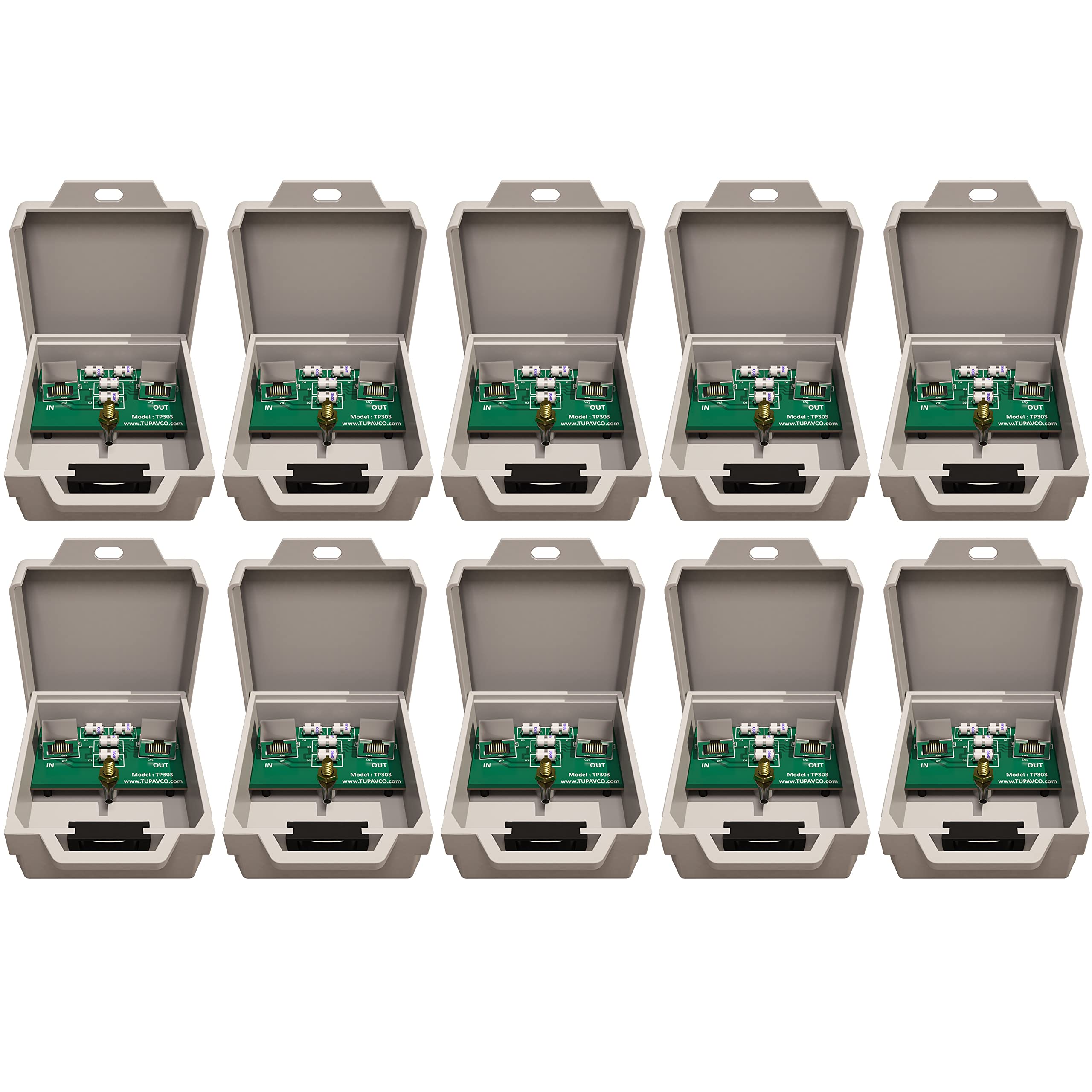 TP303 Lot de 10 parasurtenseurs Ethernet d'extérieur PoE+ Gigabit – Tube de décharge de gaz GDT – Support mural – Suppresseur de foudre RJ45 – Réseau LAN CAT5/CAT6 Thunder Arrestor – GbE 1000