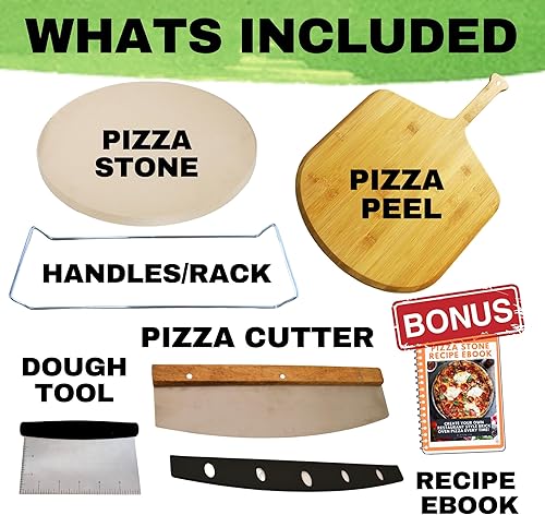 Vista 9 de Piedra de pizza grande para horno de 16 pulgadas, piedra redonda para pizza para parrilla con asas, juego de pala y cortador de pizza de madera