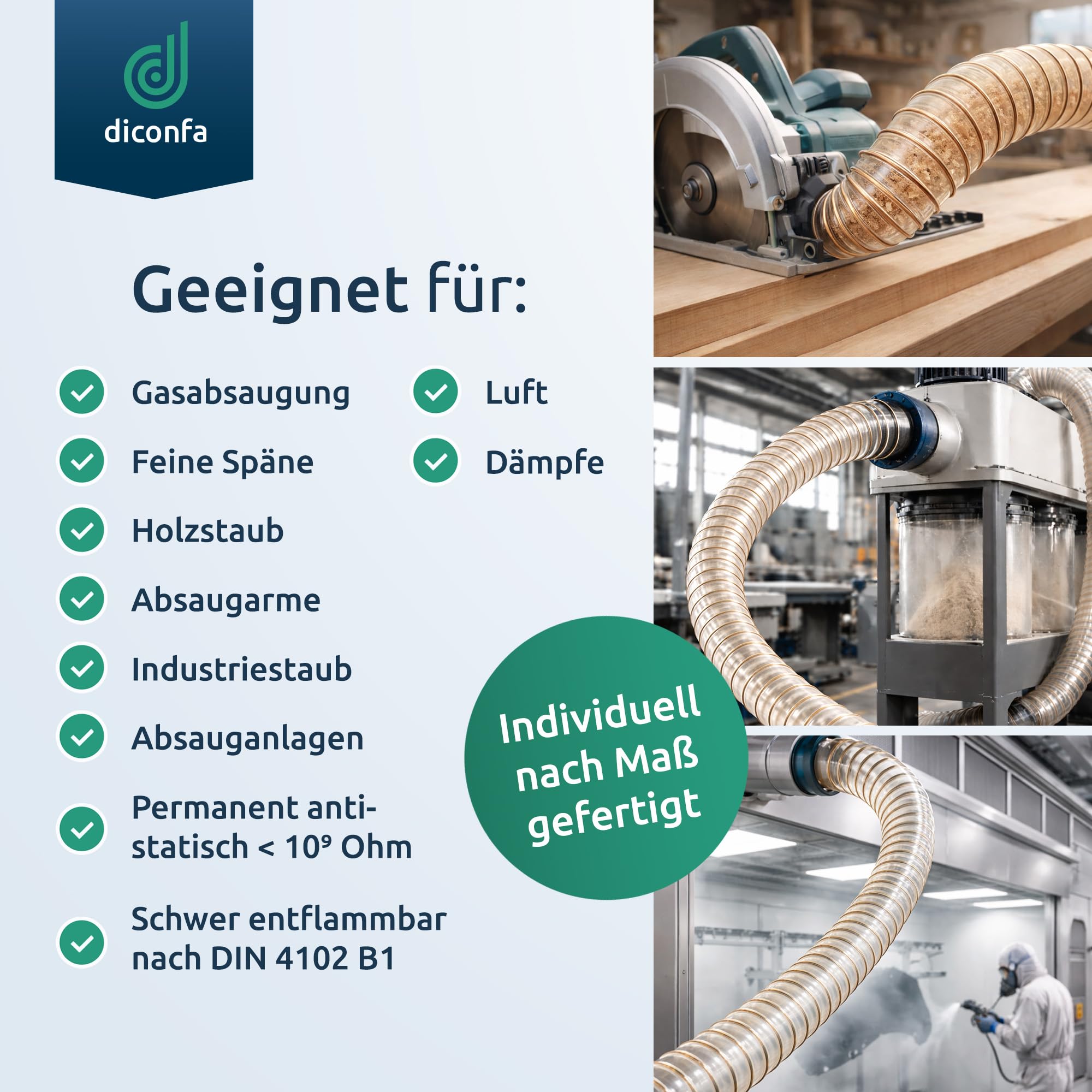 diconfa PU Absaugschlauch transparent 0,4mm - WÄHLEN - Länge: 0,1 bis 10m + Durchmesser 25 bis 300mm - Innendurchmesser 100mm, 2,5m lang - Schlauch nach Maß für Absauganlage Staub Luft Späne