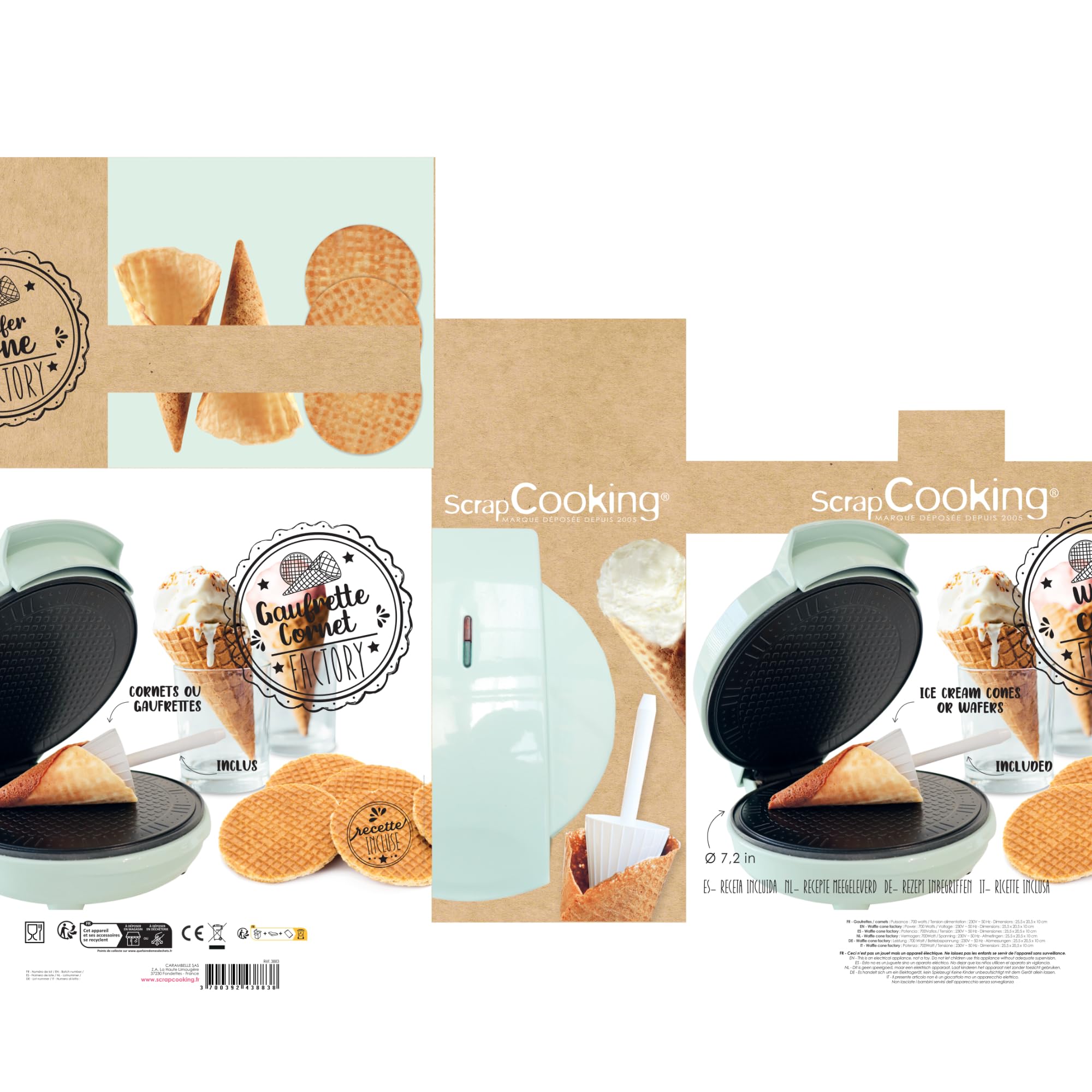 ScrapCooking - Machine à Gaufrettes & Cônes de Glace - Gaufrettes & Cornet Factory - Appareil 2-en-1 à Wafers & Tuiles - Cadeau Pâtisserie Cuisine - Recette Incluse - 3883