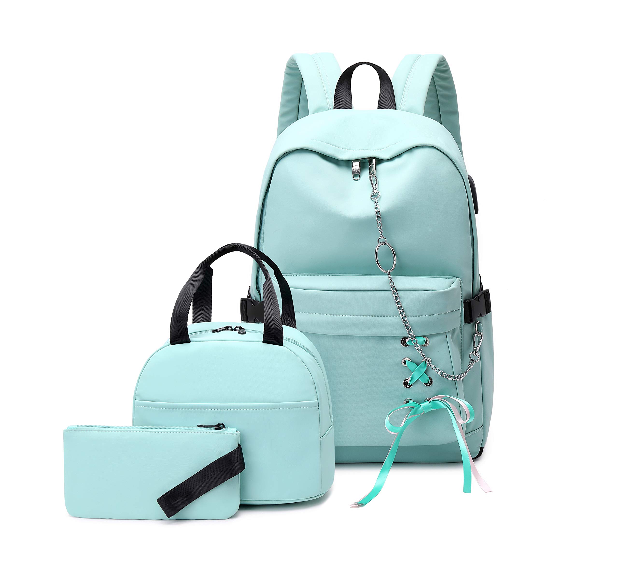 Joymoze Girl Laptop Backpack Set with Lunch Bag and Pencil Purse Light Blue Chain