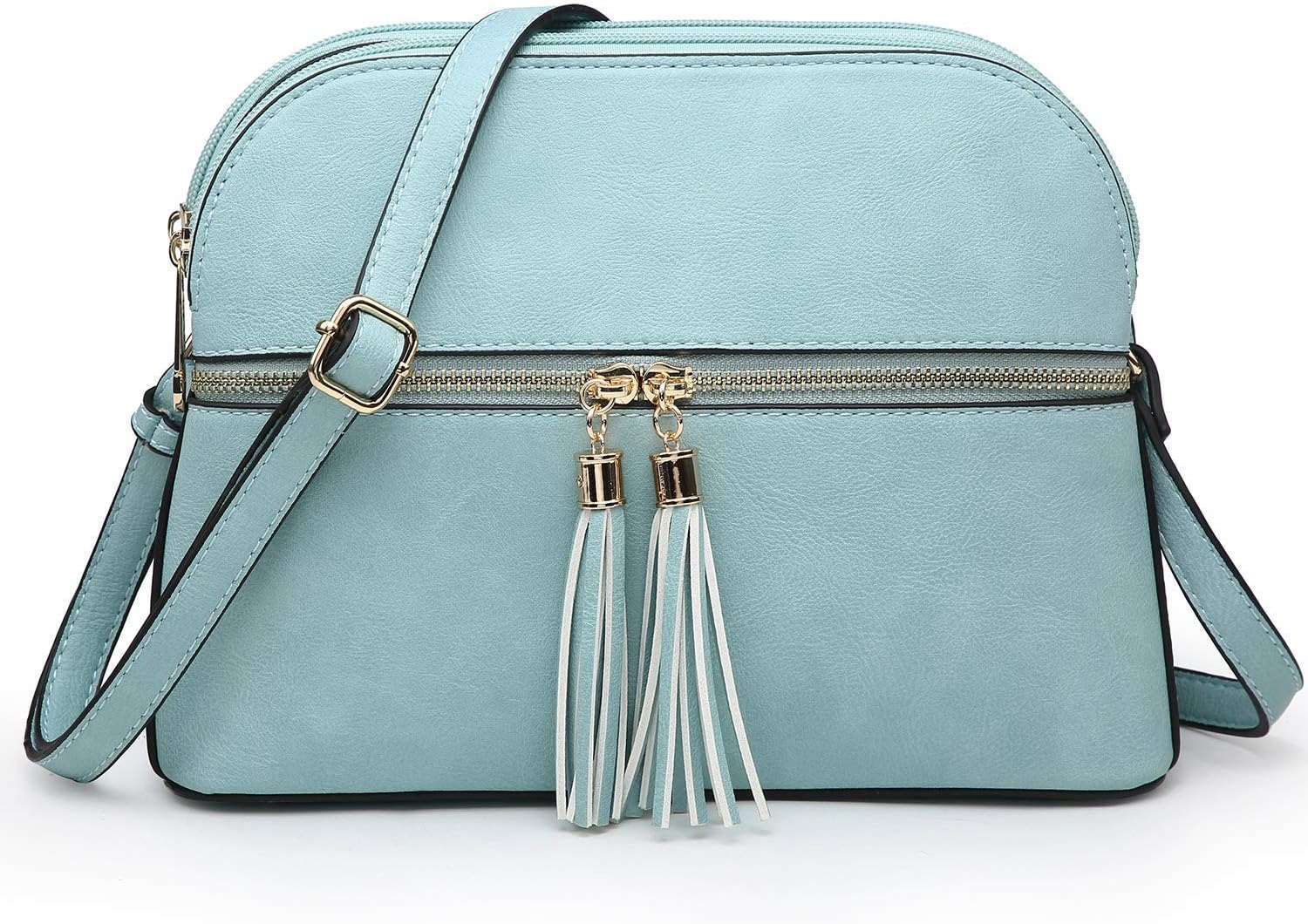 Lightweight Women Crossbody Bags,Travel Shoulder Messenger Purse Medium Size Clutch Multi Zipper Designer Satchel for All Seasons (0-Light Blue)