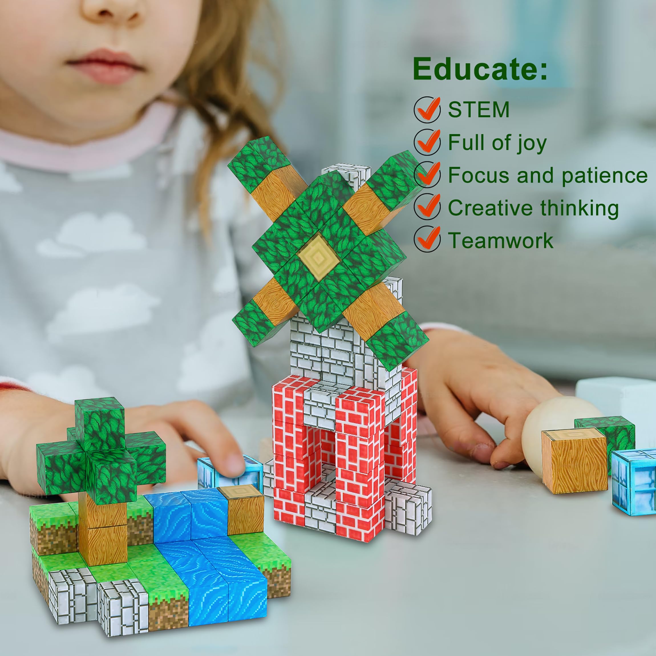 Blocchi magnetici - Costruisci miniera Magnet World Edition, Piastrelle magnetiche Giocattoli per bambini per ragazze di età superiore a 3 anni