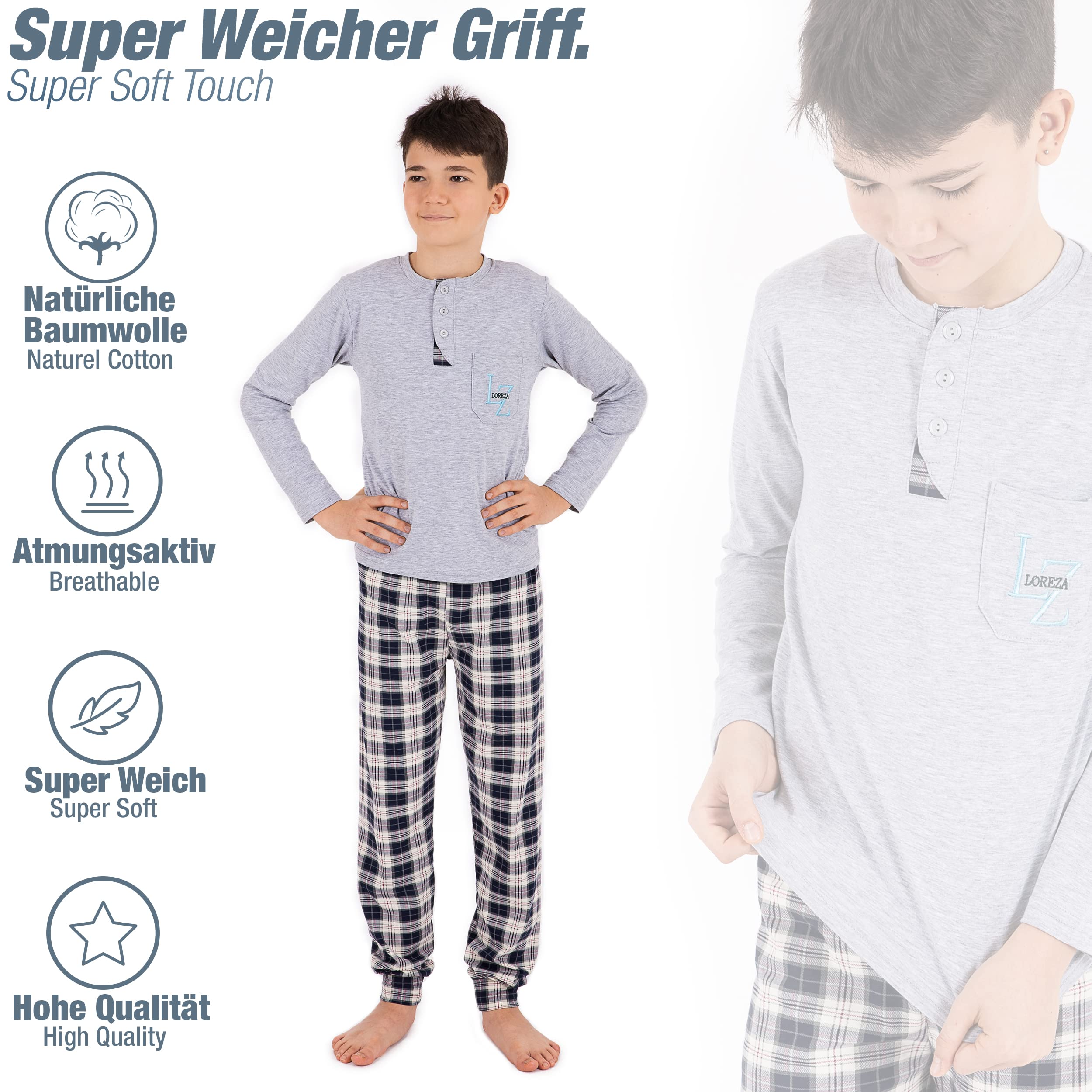 LOREZA ® Pijama para niños Conjunto de algodón de Manga Larga Pijama de Dos Piezas Traje de casa