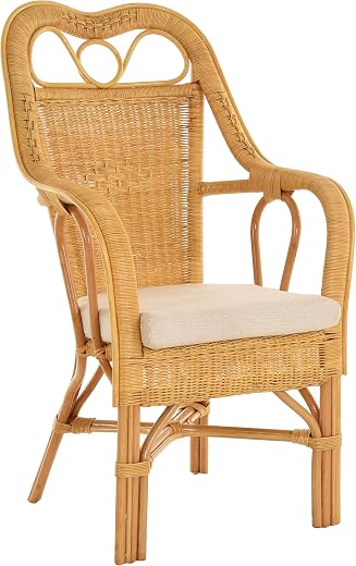 Krines Home Wintergarten Sessel Harry Armlehnsessel mit hoher Rückenlehne Rattansessel Wintergartensessel (Honig-Dunkel)